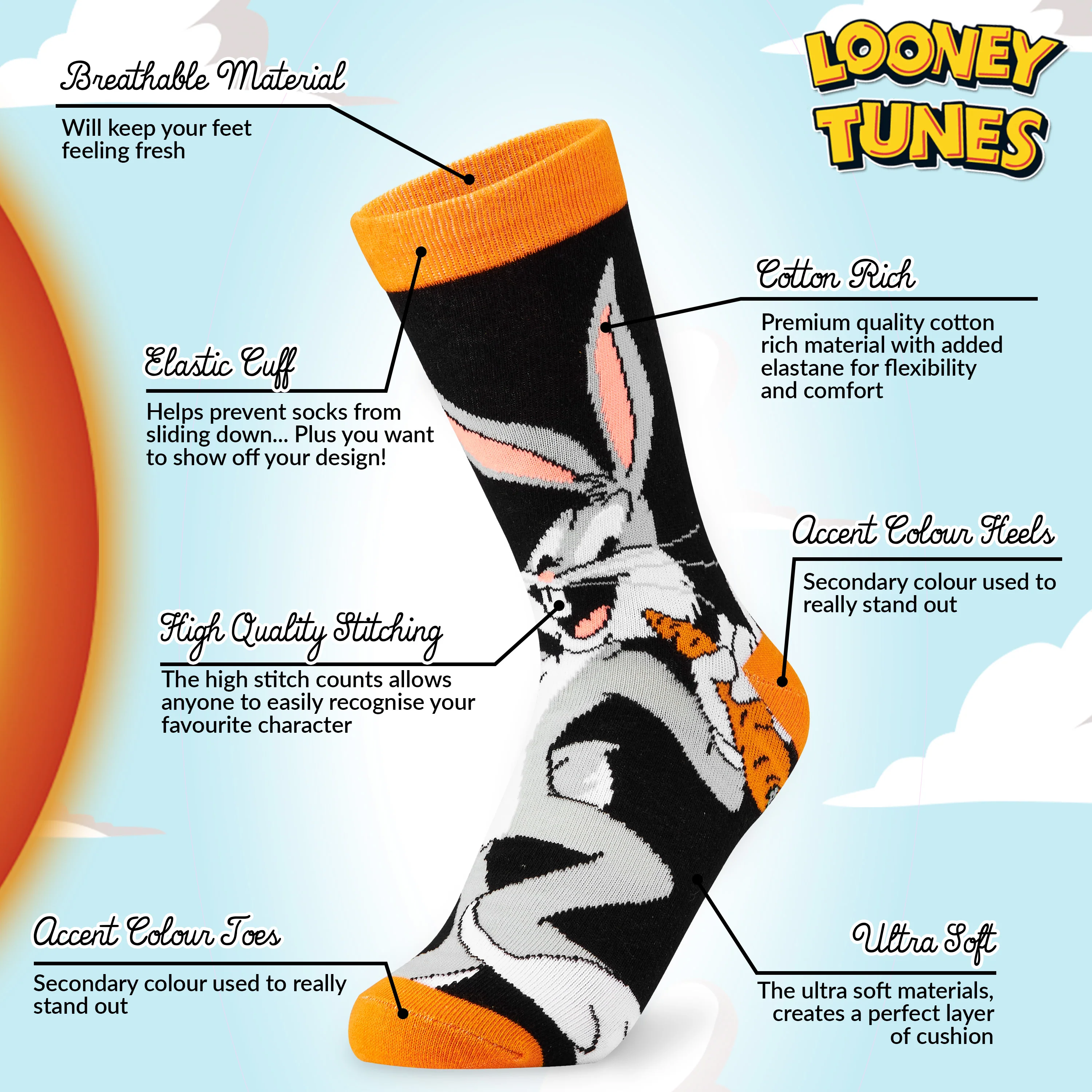 LOONEY TUNES Mens Socks Pack of 5 Crew Socks for Men Teenagers Soft Breathable Work Sports Casual Size 6-10 Mens Gifts - Image 5