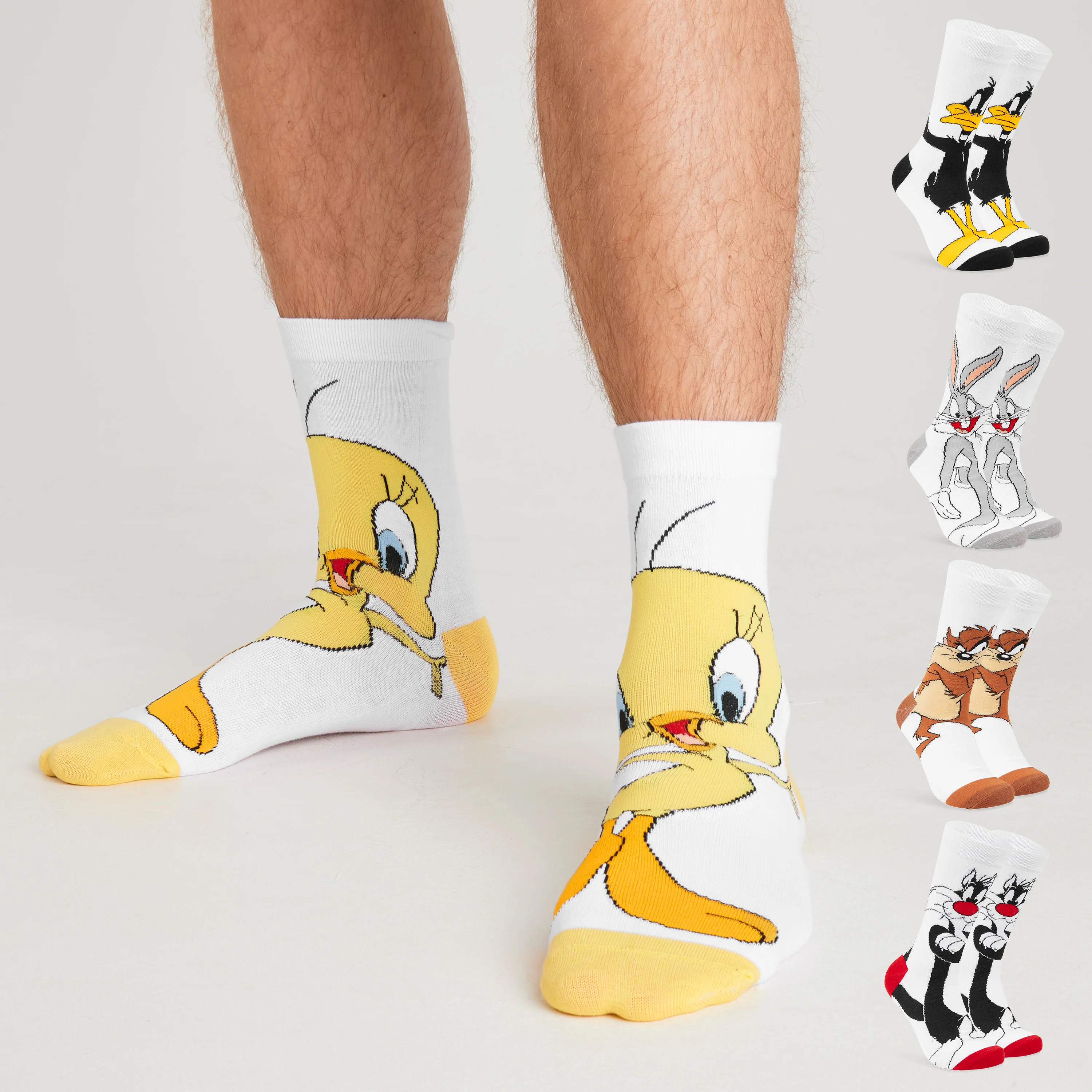 LOONEY TUNES Mens Socks - Pack of 5 Crew Socks for Men -White/Multi - Image 6