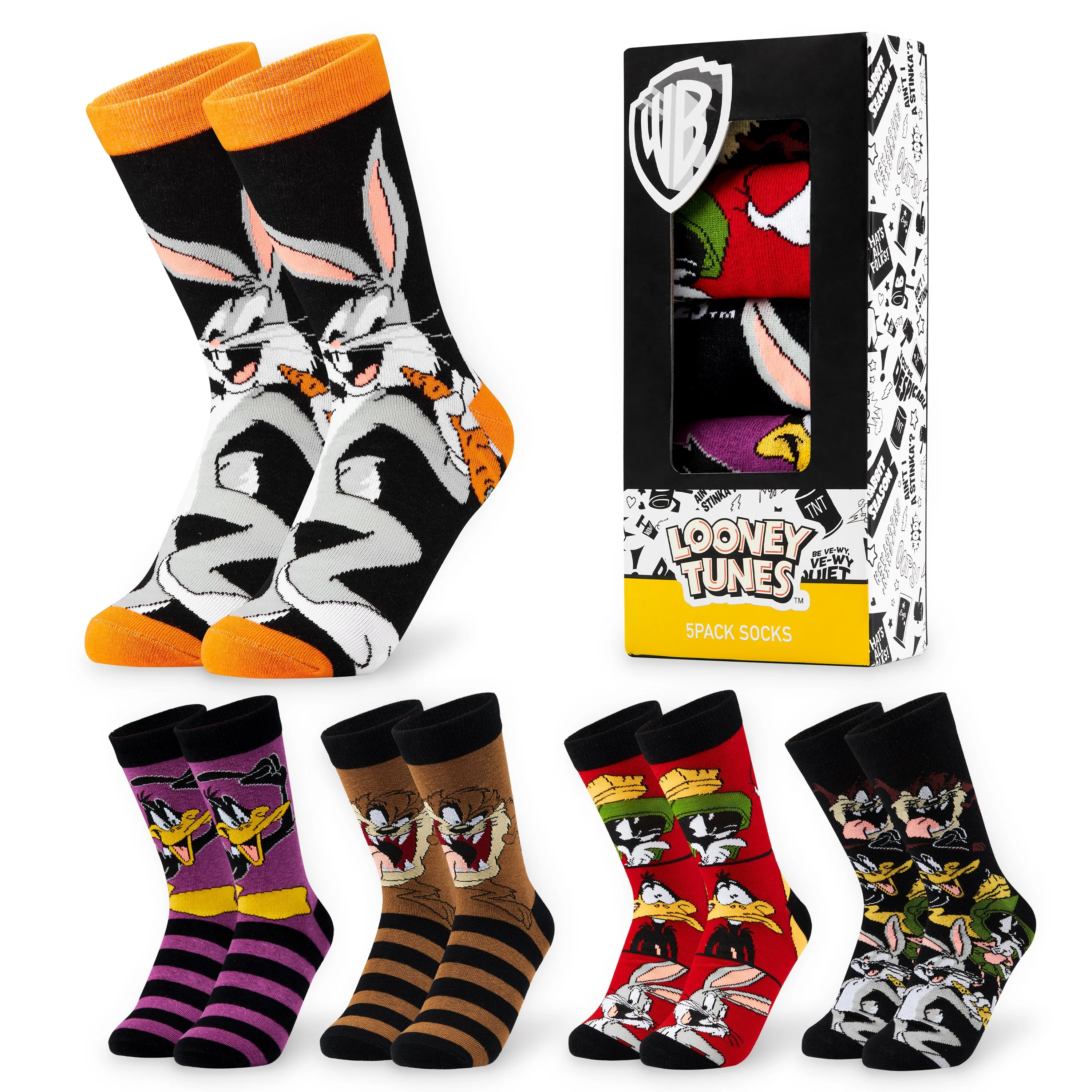 LOONEY TUNES Mens Socks Pack of 5 Crew Socks for Men Teenagers Soft Breathable Work Sports Casual Size 6-10 Mens Gifts