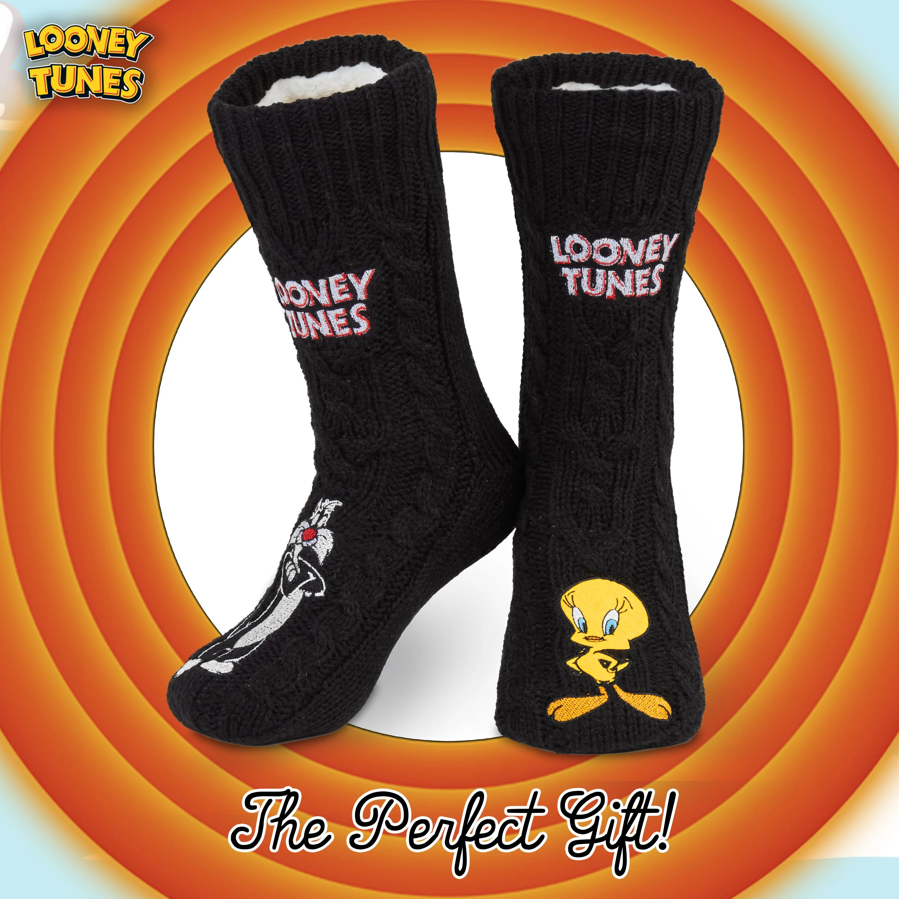 Looney Tunes Slipper Socks for Ladies Black, Funny Sylvester & Tweety Socks - Image 3