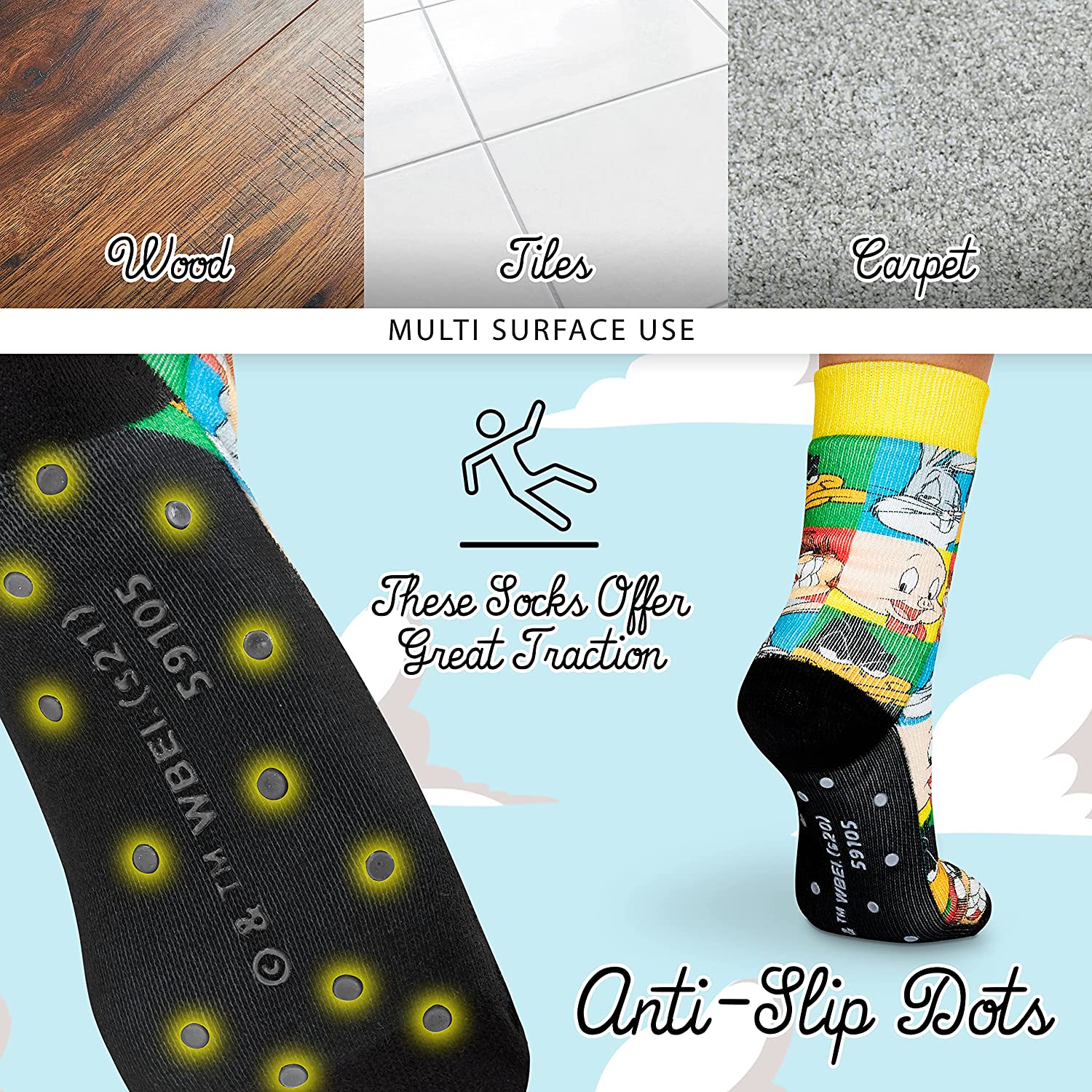 Looney Tunes Slipper Socks for Ladies, Multicoloured Slipper Socks for Women - Image 3