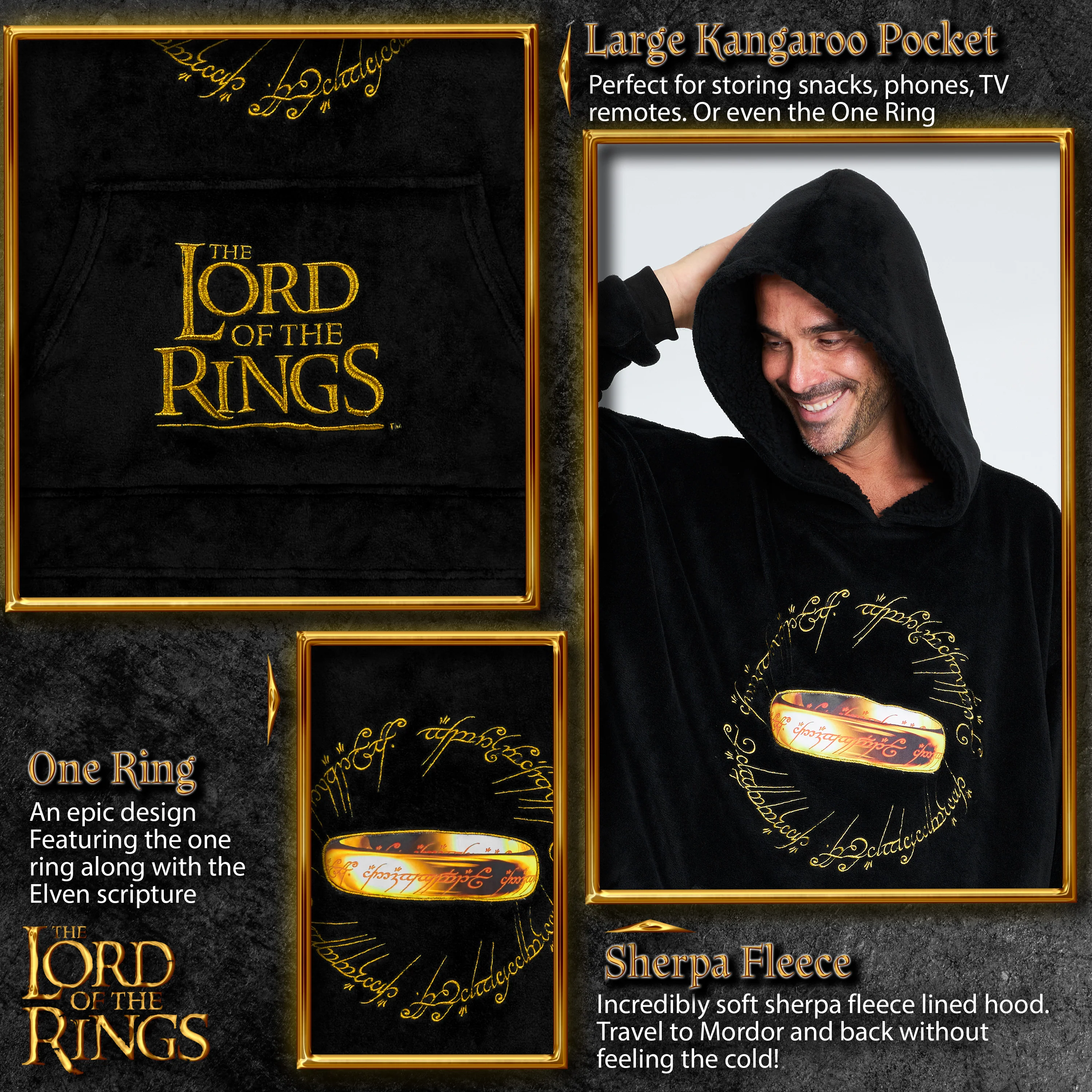 Lord of the Rings Blanket Hoodie Men Oversized Hoodie Blanket Women Black - Image 4