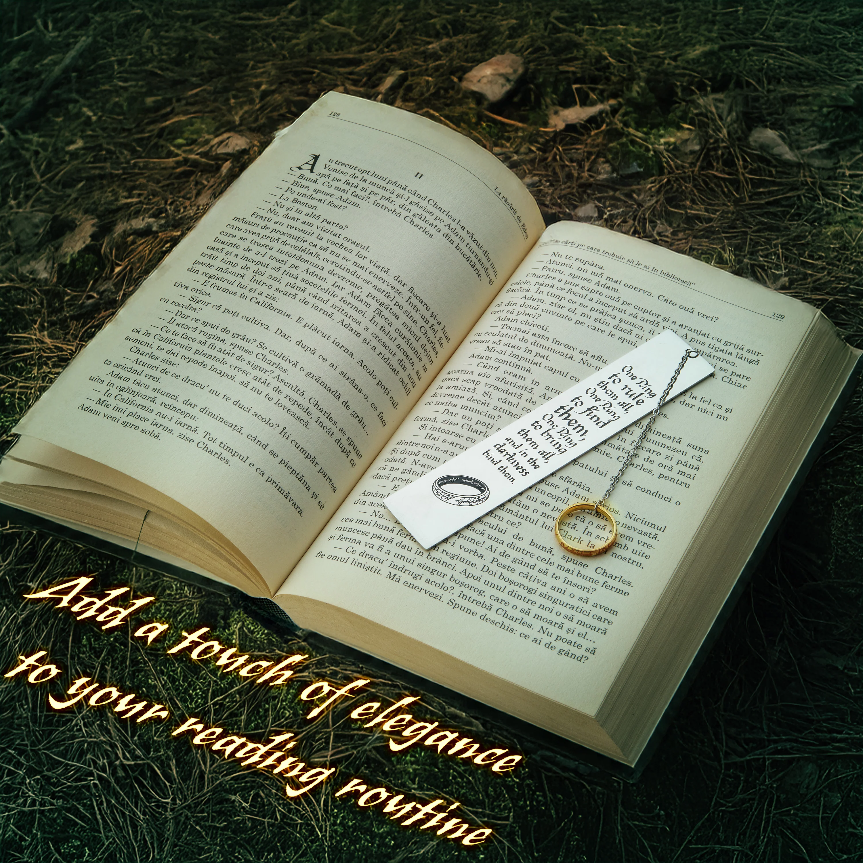 Lord of The Rings Metal Bookmarks Adults Teens Kids with Gift Box Book Marker with Quote and Charm - School University Graduation Reading Gift Box (Silver with Ring) - Image 4