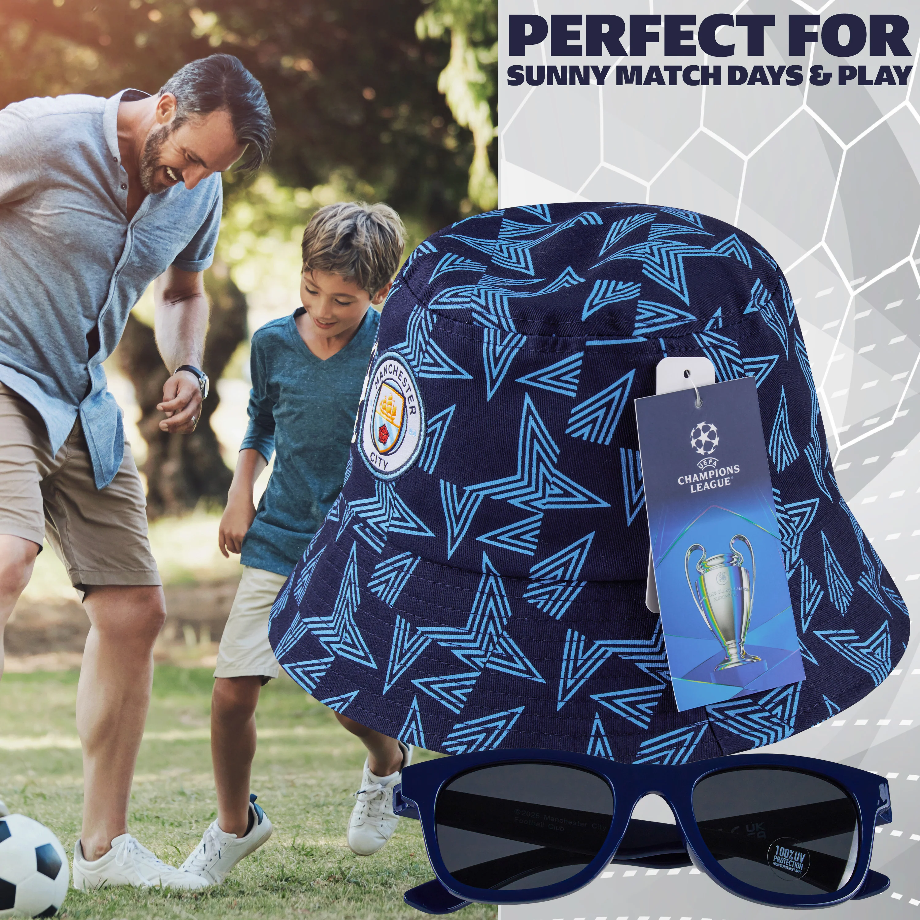 MANCHESTER CITY F.C. Bucket Hat and Kids Sunglasses Set Summer Sun Hat 100% UV - Image 4