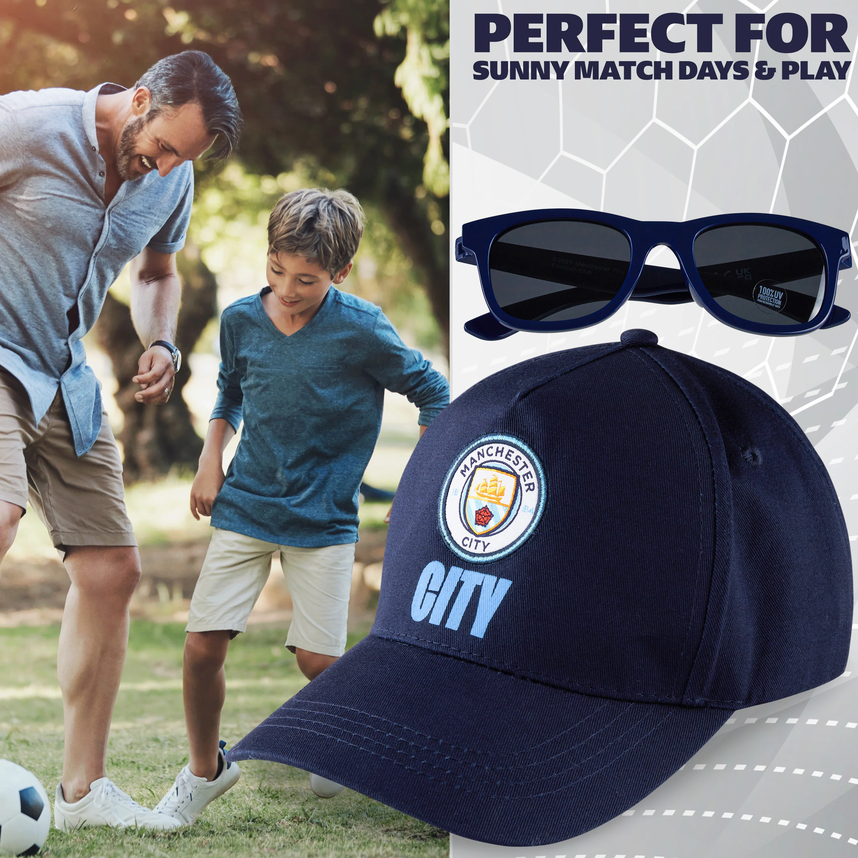 MANCHESTER CITY F.C. Baseball Capand Kids Sunglasses Set Summer Sun Hat 100% UV - Image 4
