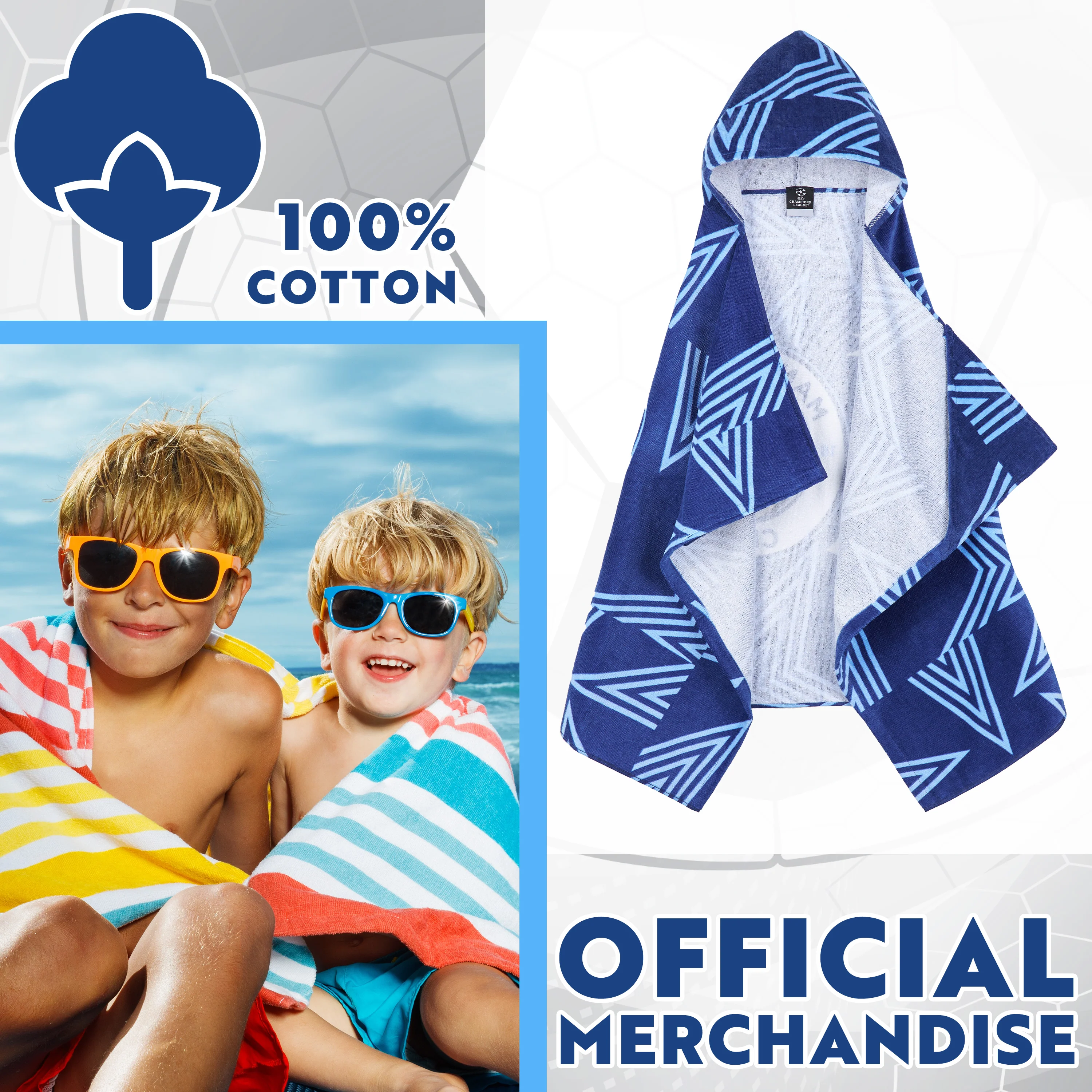 MANCHESTER CITY F.C. Bath Towel with Hood for Kids Teens Absorbent Football Cotton Poncho Towel - Image 3