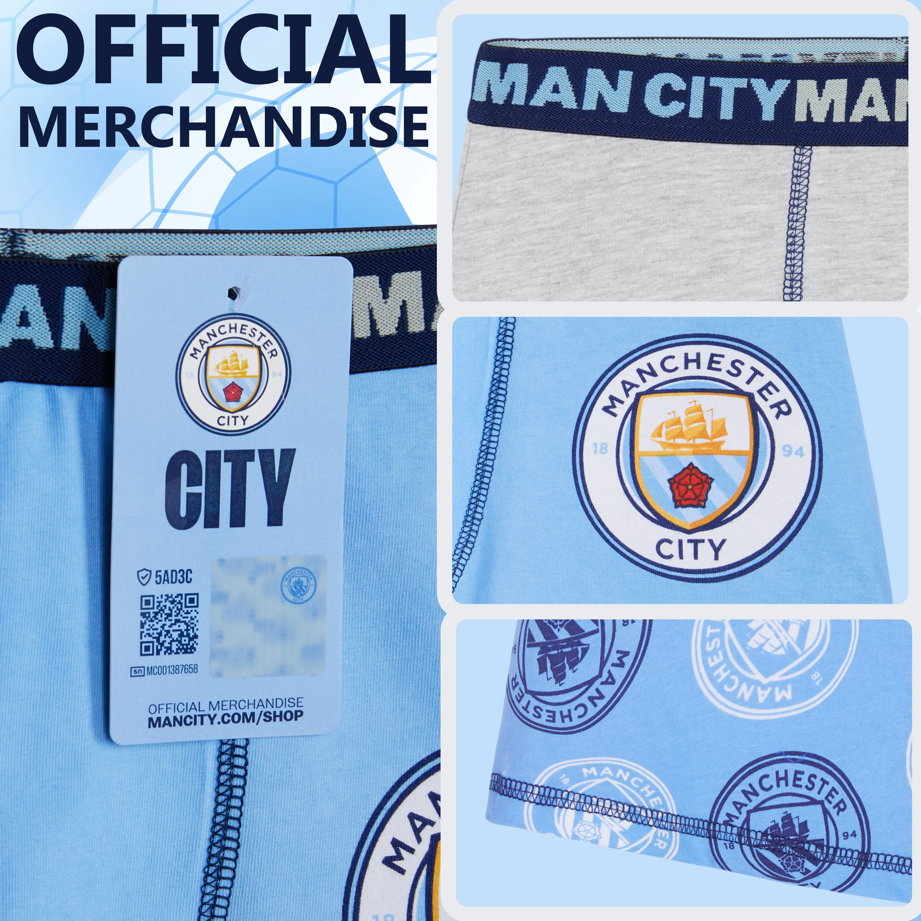 MANCHESTER CITY F.C. Boys Boxer Shorts, Soft Breathable Stretchy Boxers Pack of 3 Underwear - Gifts for Boys - Image 5