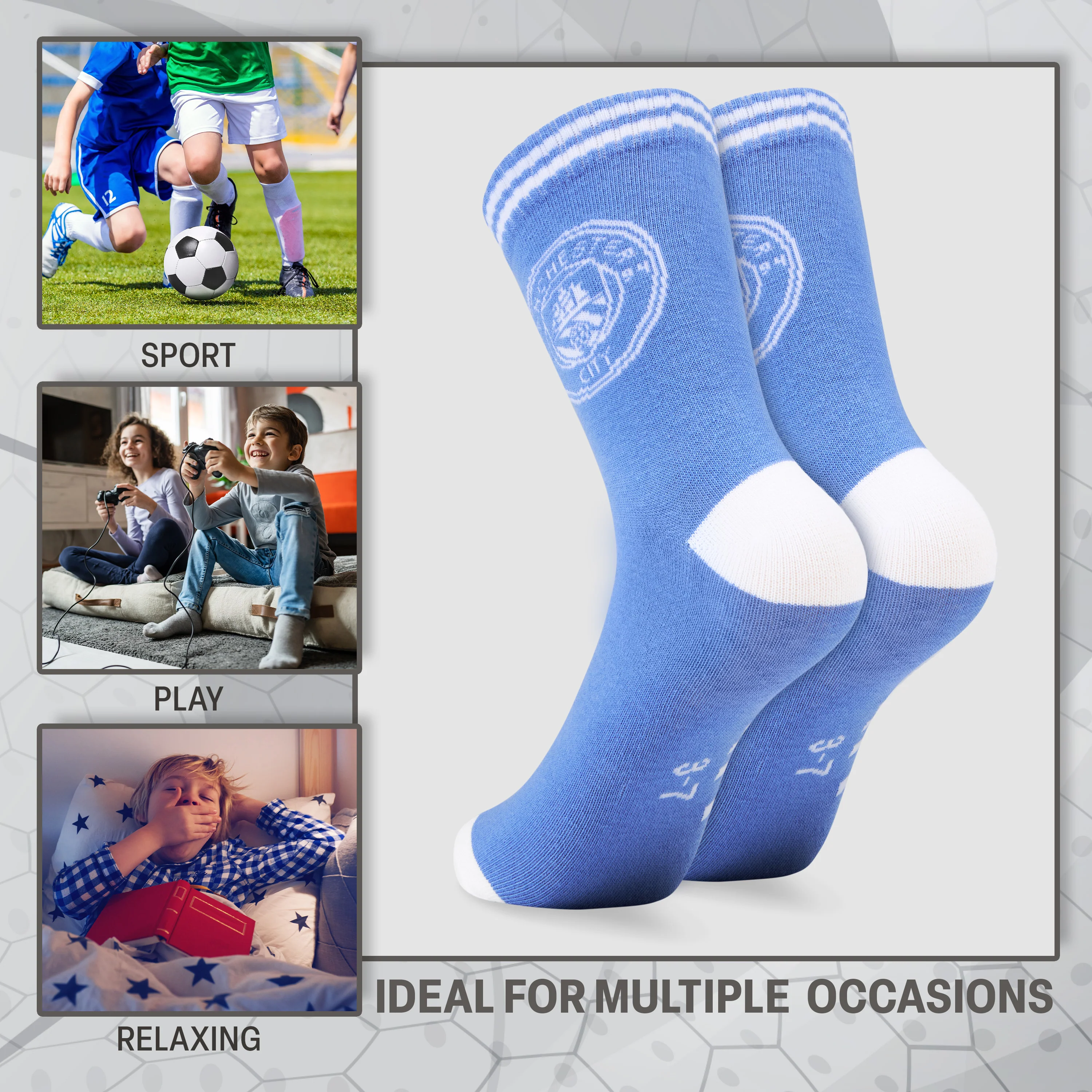 Manchester City F.C. Boys Novelty Socks with Mini Football, Breathable Comfy - Image 4