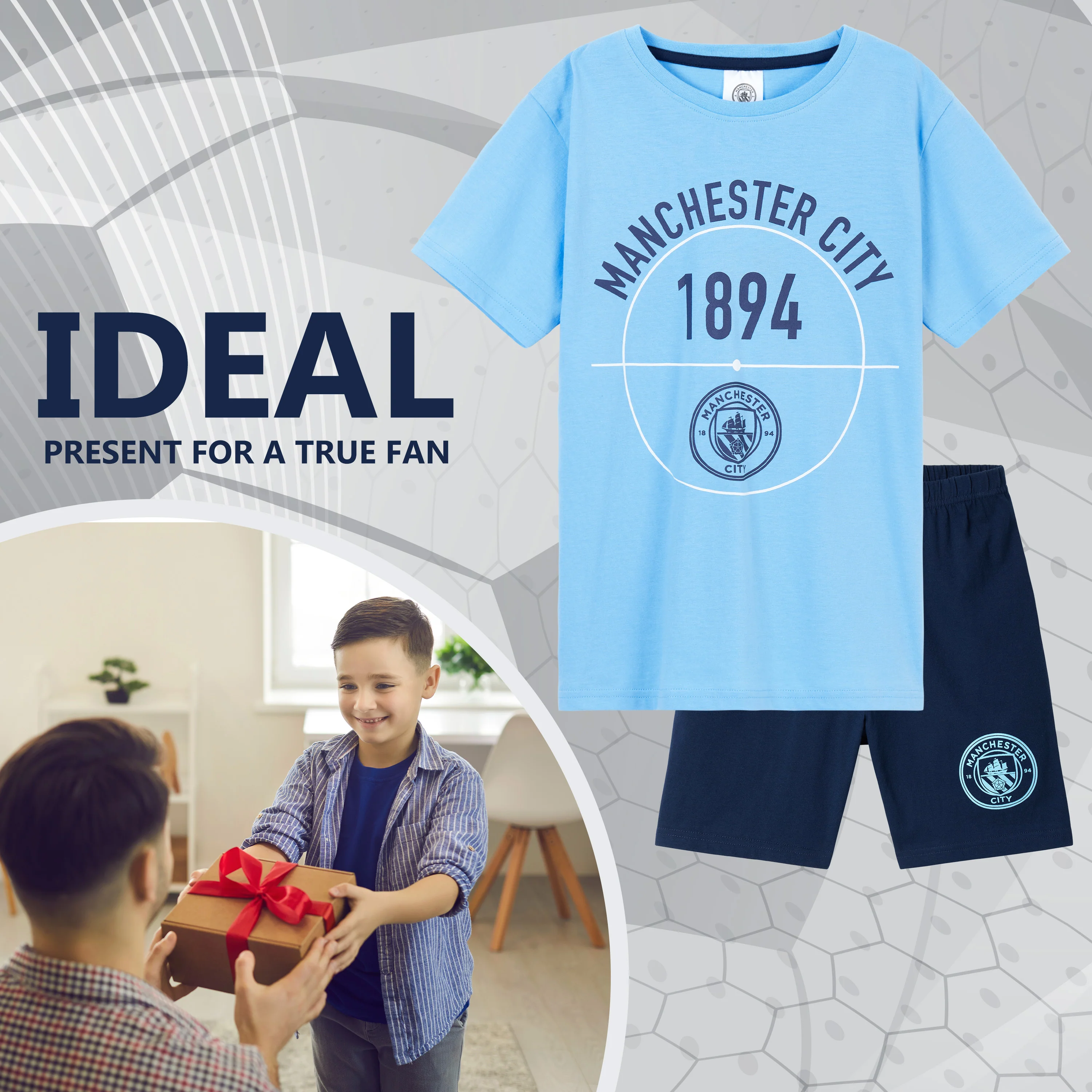 Manchester City F.C. Boys Pyjama Set, T-Shirt & Shorts Nightwear for Boys - Image 3