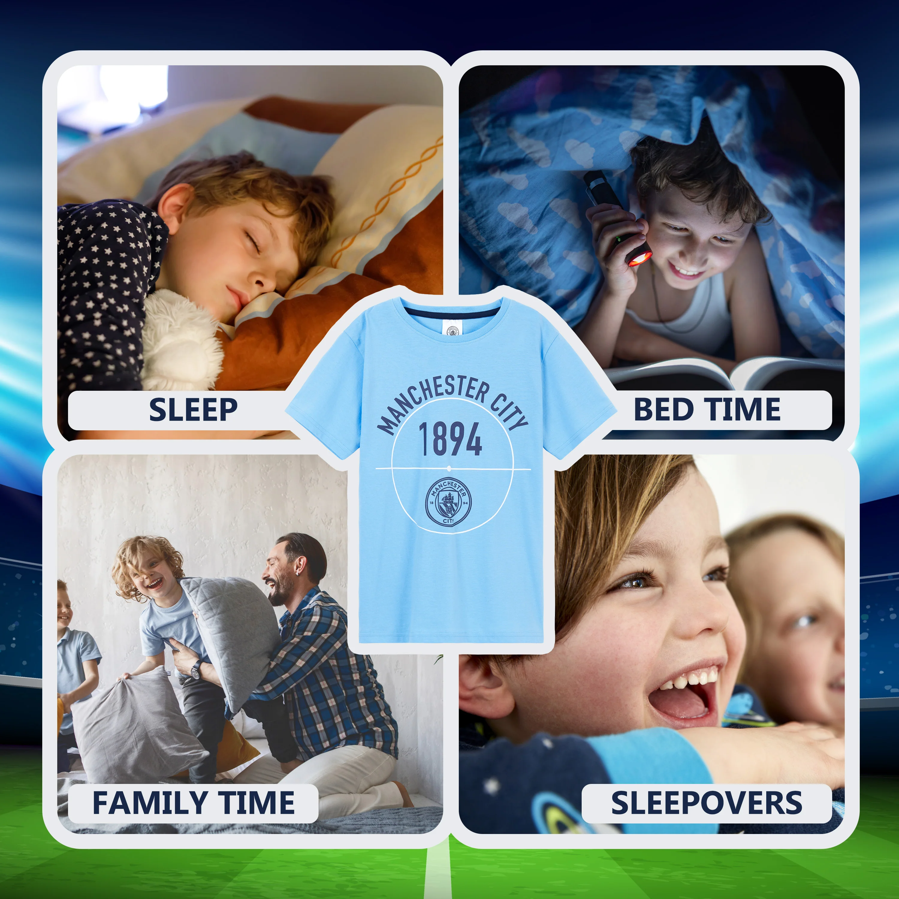 Manchester City F.C. Boys Pyjama Set, T-Shirt & Shorts Nightwear for Boys - Image 4