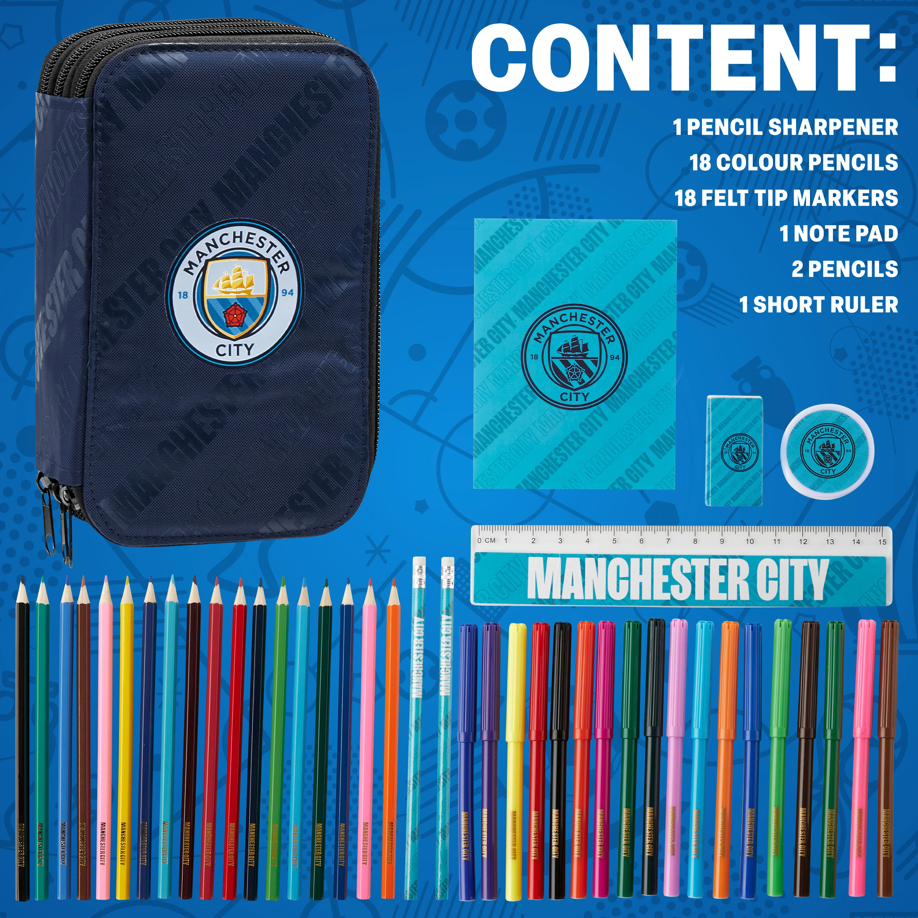 Manchester City F.C. Filled Pencil Case Colouring Stationery Set School Supplies - Image 6