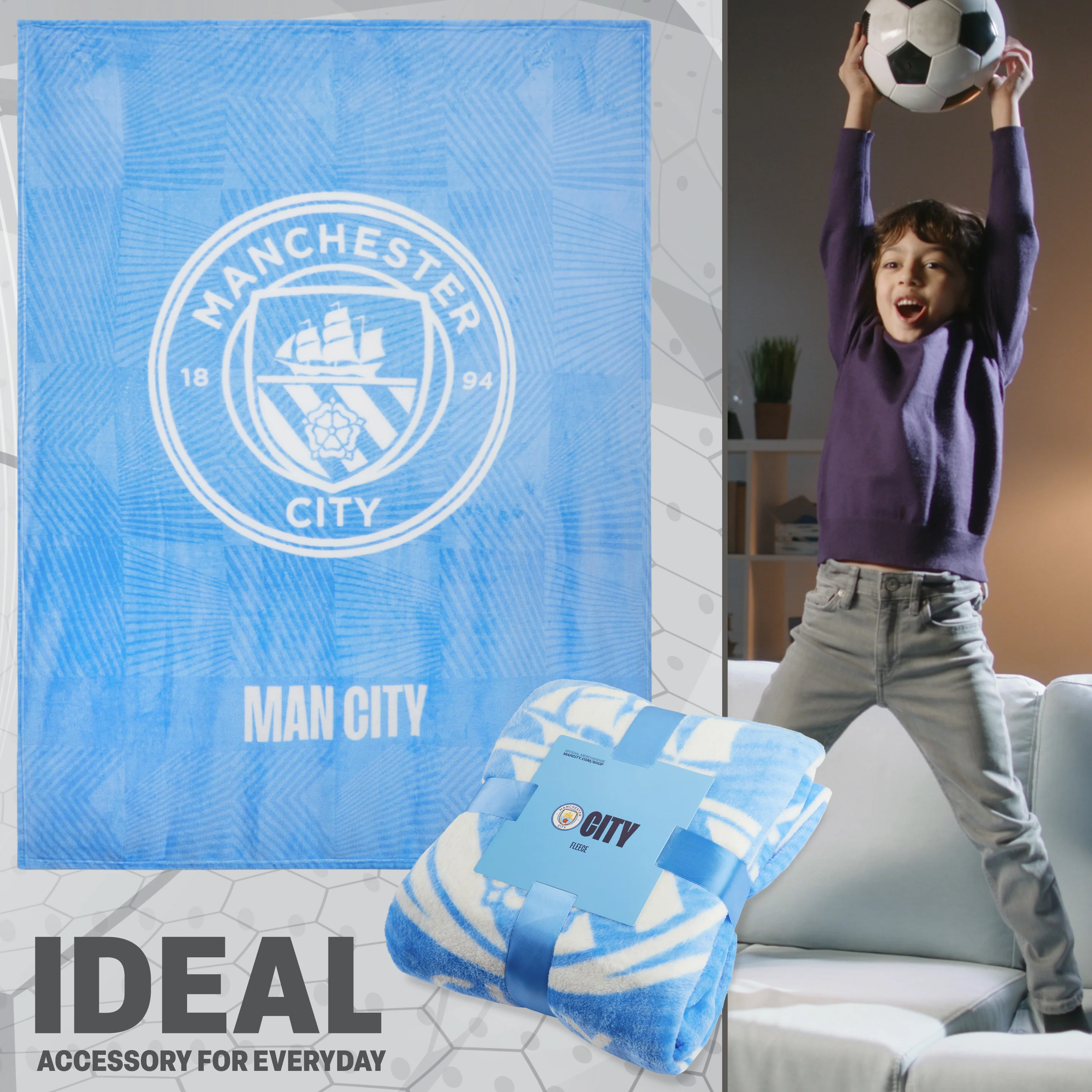 Manchester City F.C. Fleece Bed Blanket Soft Bed Throw 125 x 150cm Gifts for Him - Image 3