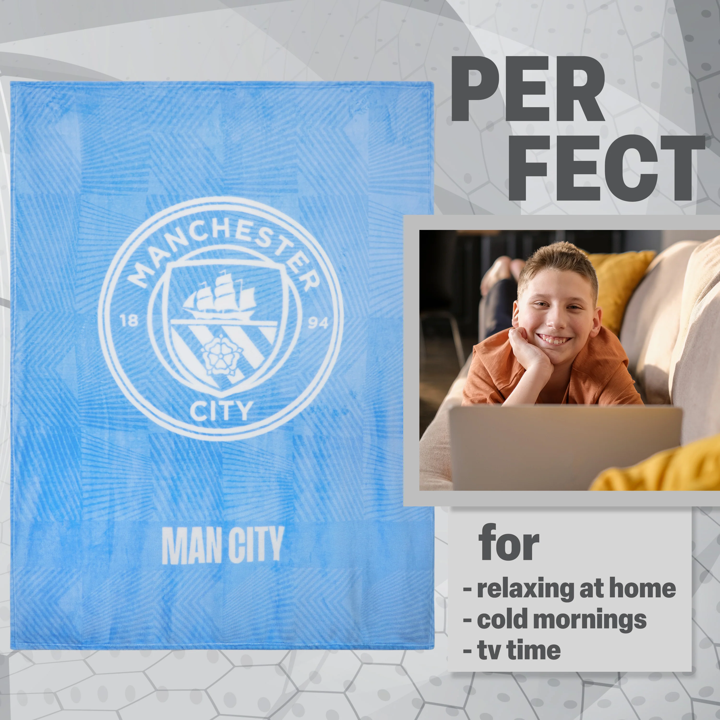 Manchester City F.C. Fleece Bed Blanket Soft Bed Throw 125 x 150cm Gifts for Him - Image 5