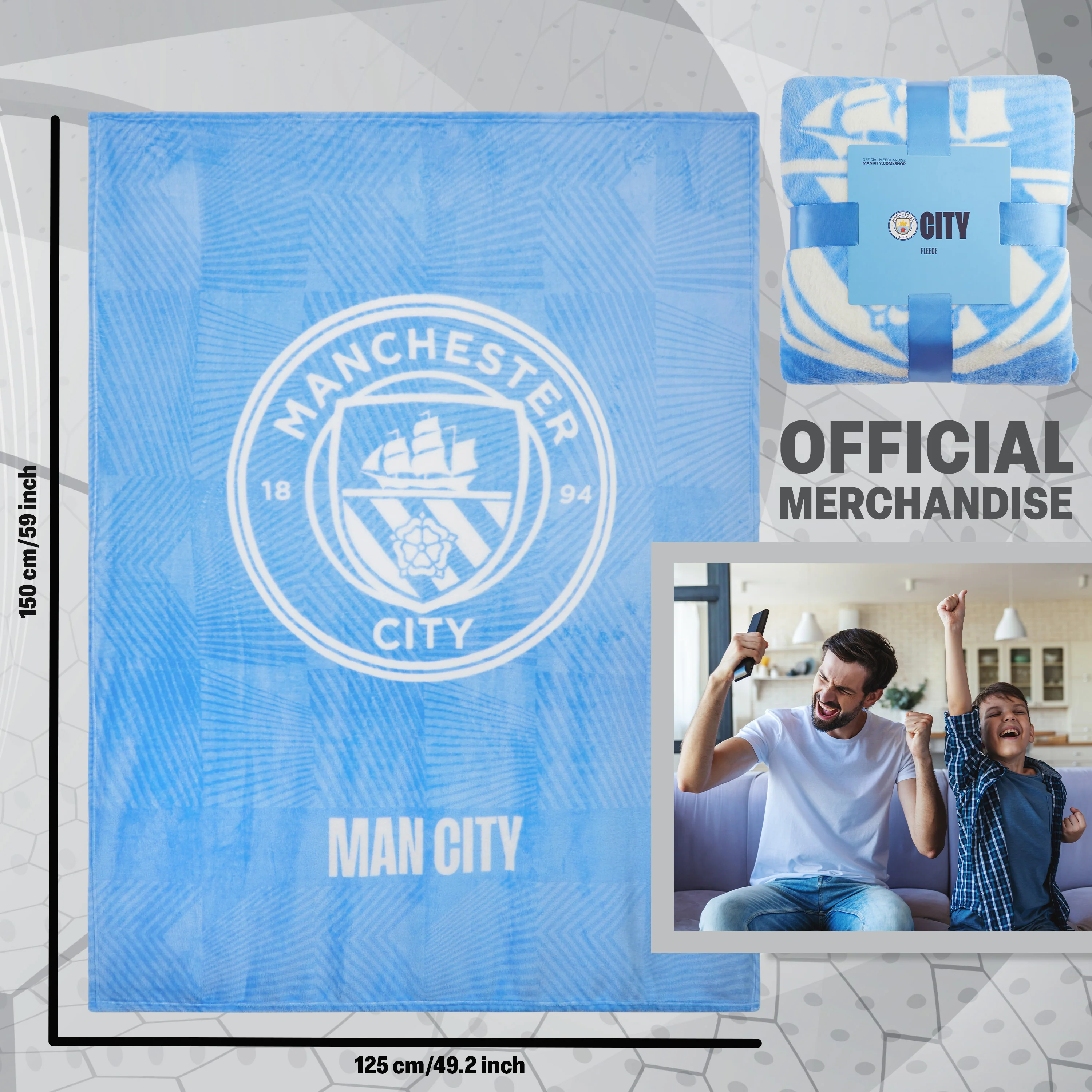 Manchester City F.C. Fleece Bed Blanket Soft Bed Throw 125 x 150cm Gifts for Him - Image 6