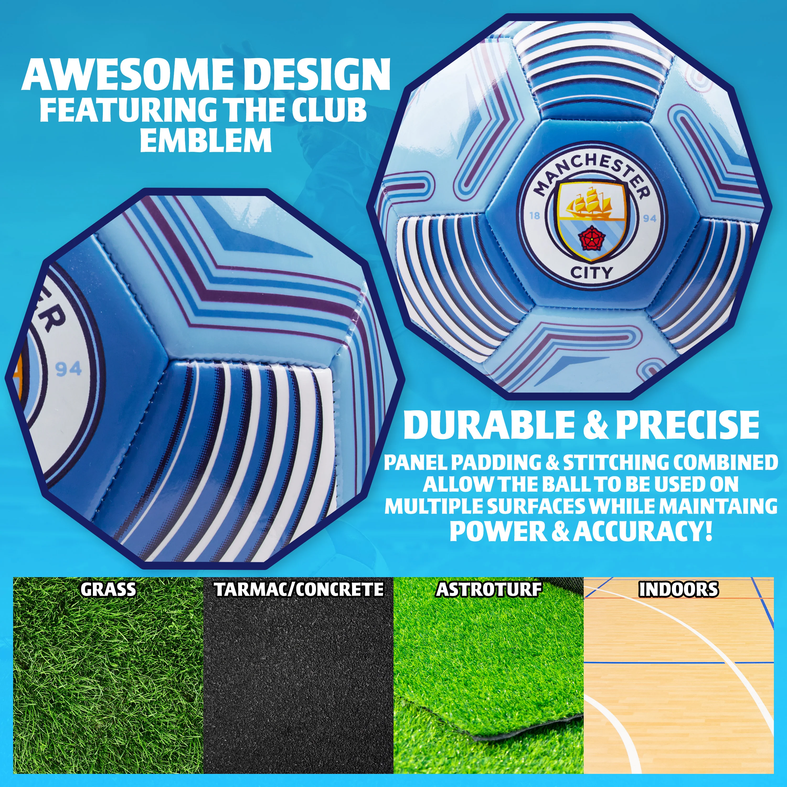 MANCHESTER CITY F.C. Football Soccer Ball for Adults Teenagers Kids Training Football - Image 5