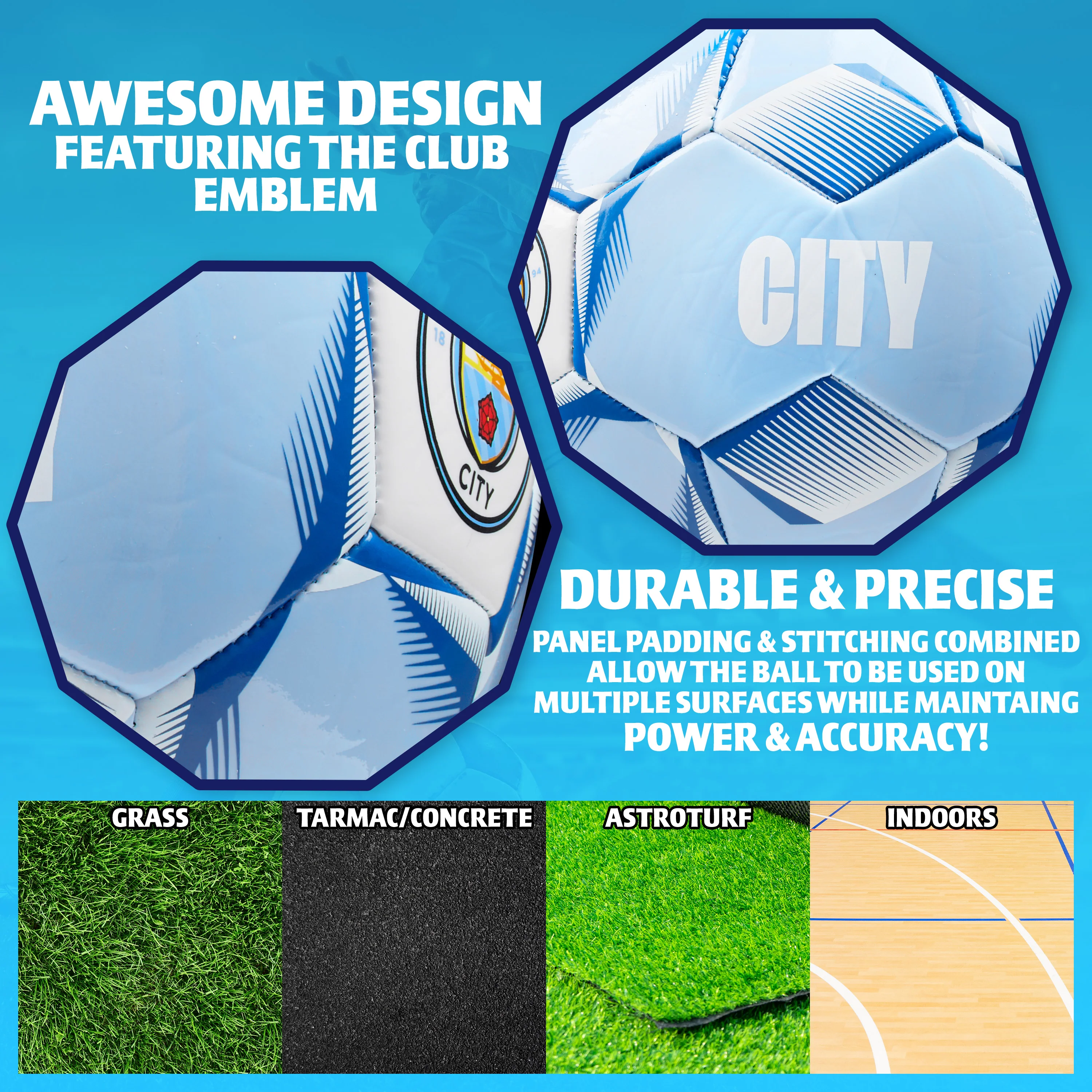 Manchester City F.C. Football Soccer Ball for Adults & Teenagers - Size 3 - Image 5