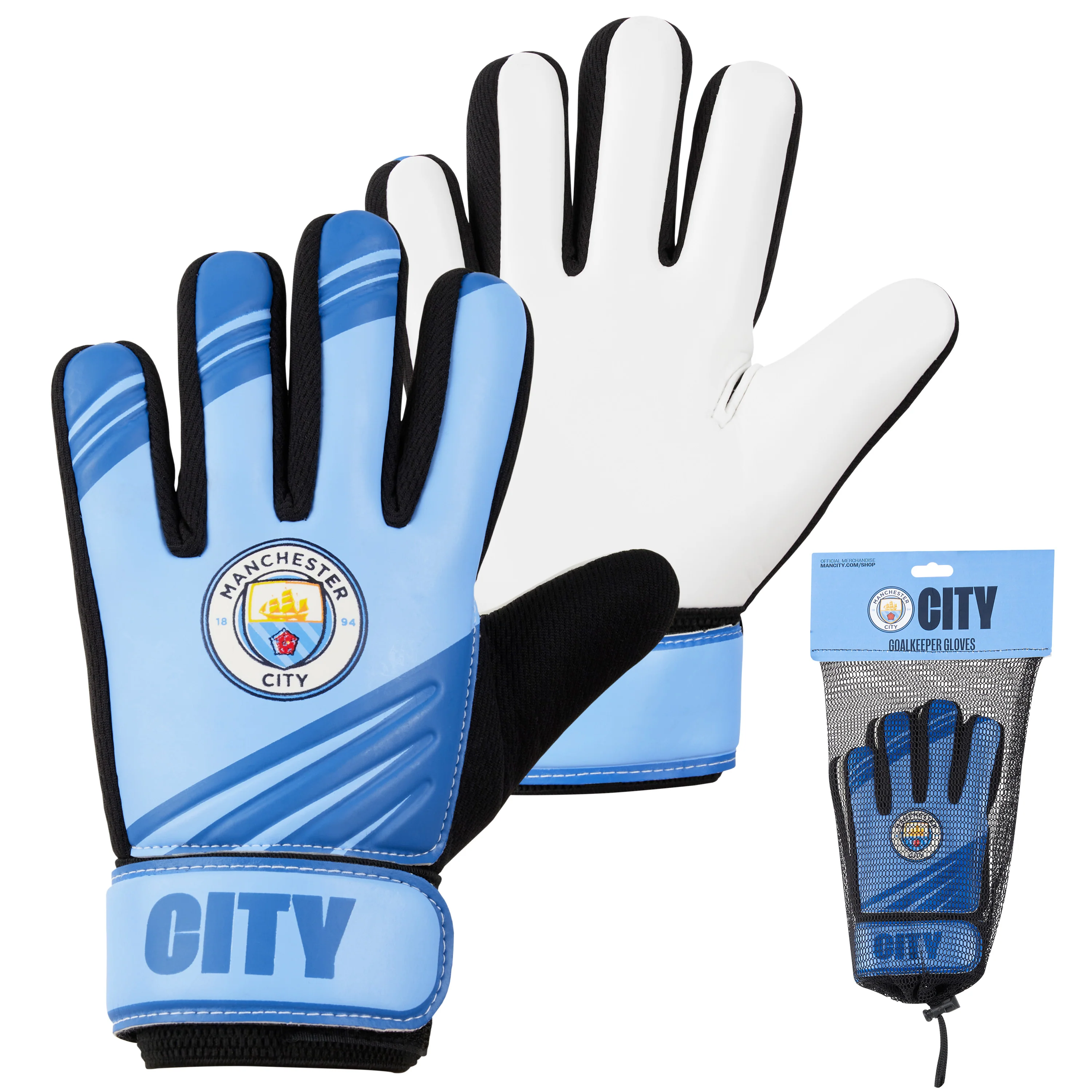 MANCHESTER CITY F.C. Goalkeeper Gloves for Kids Teenagers Non Slip Padded Palms Size 5