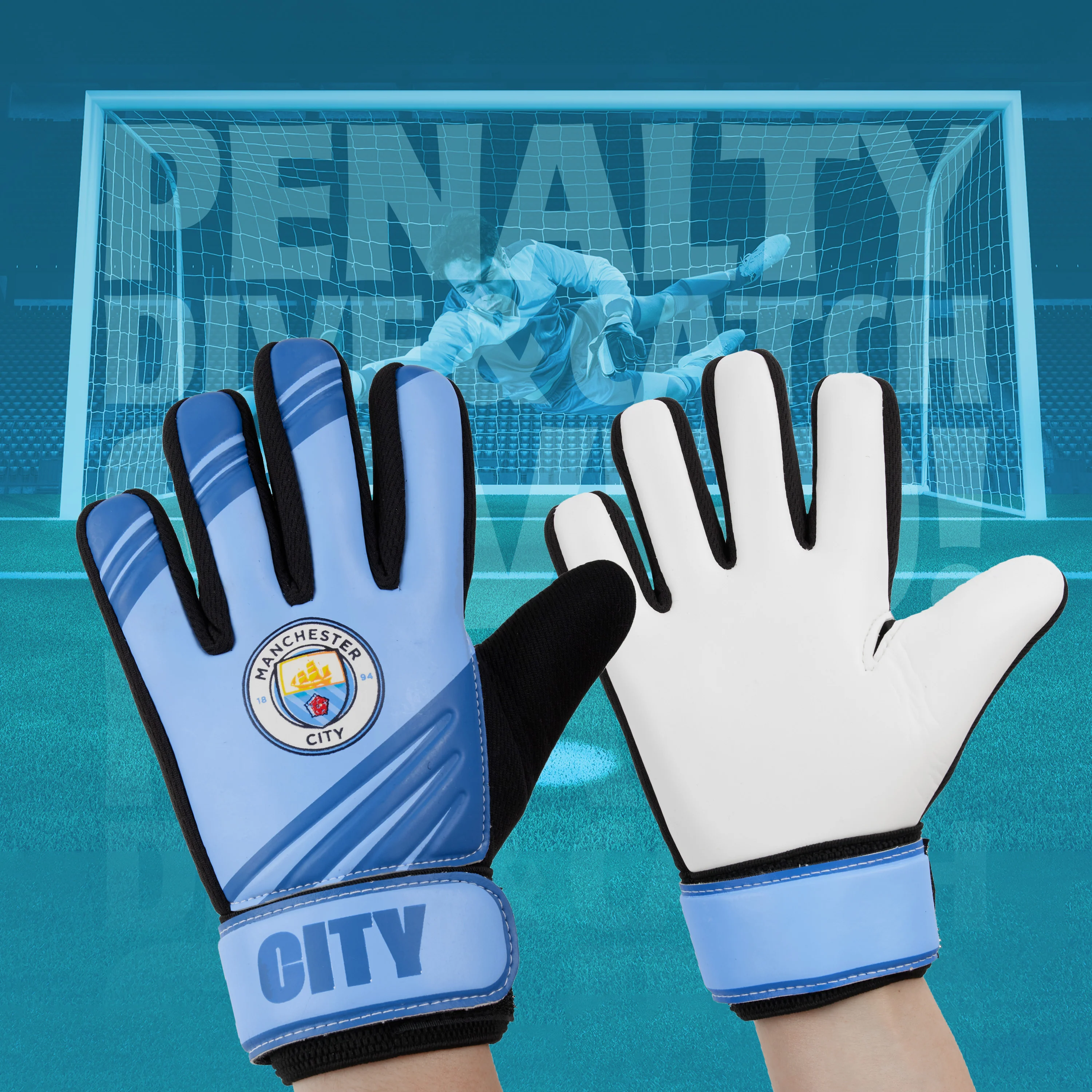 MANCHESTER CITY F.C. Goalkeeper Gloves for Kids Teenagers Non Slip Padded Palms Size 5 - Image 3