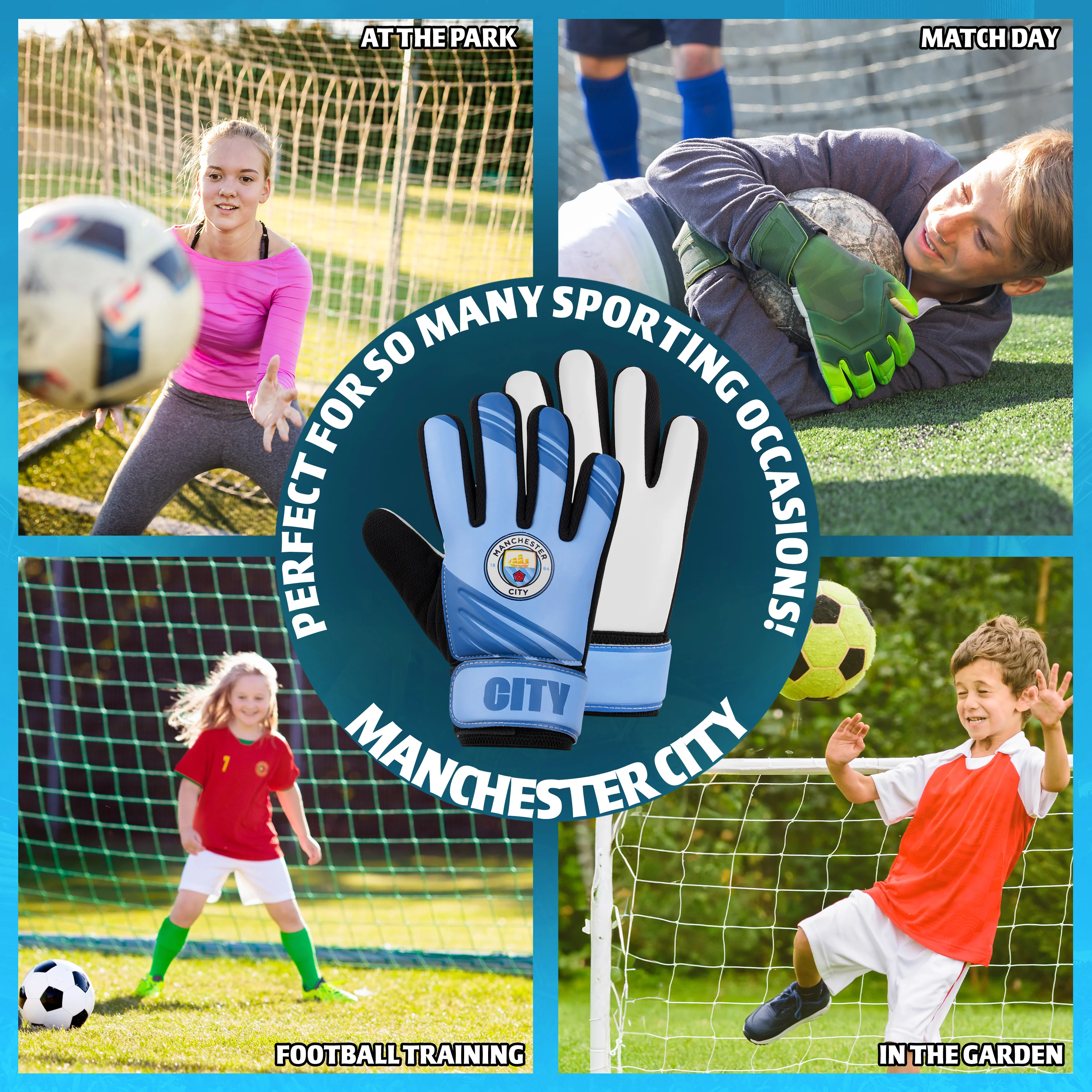 MANCHESTER CITY F.C. Goalkeeper Gloves for Kids Teenagers Non Slip Padded Palms Size 5 - Image 4