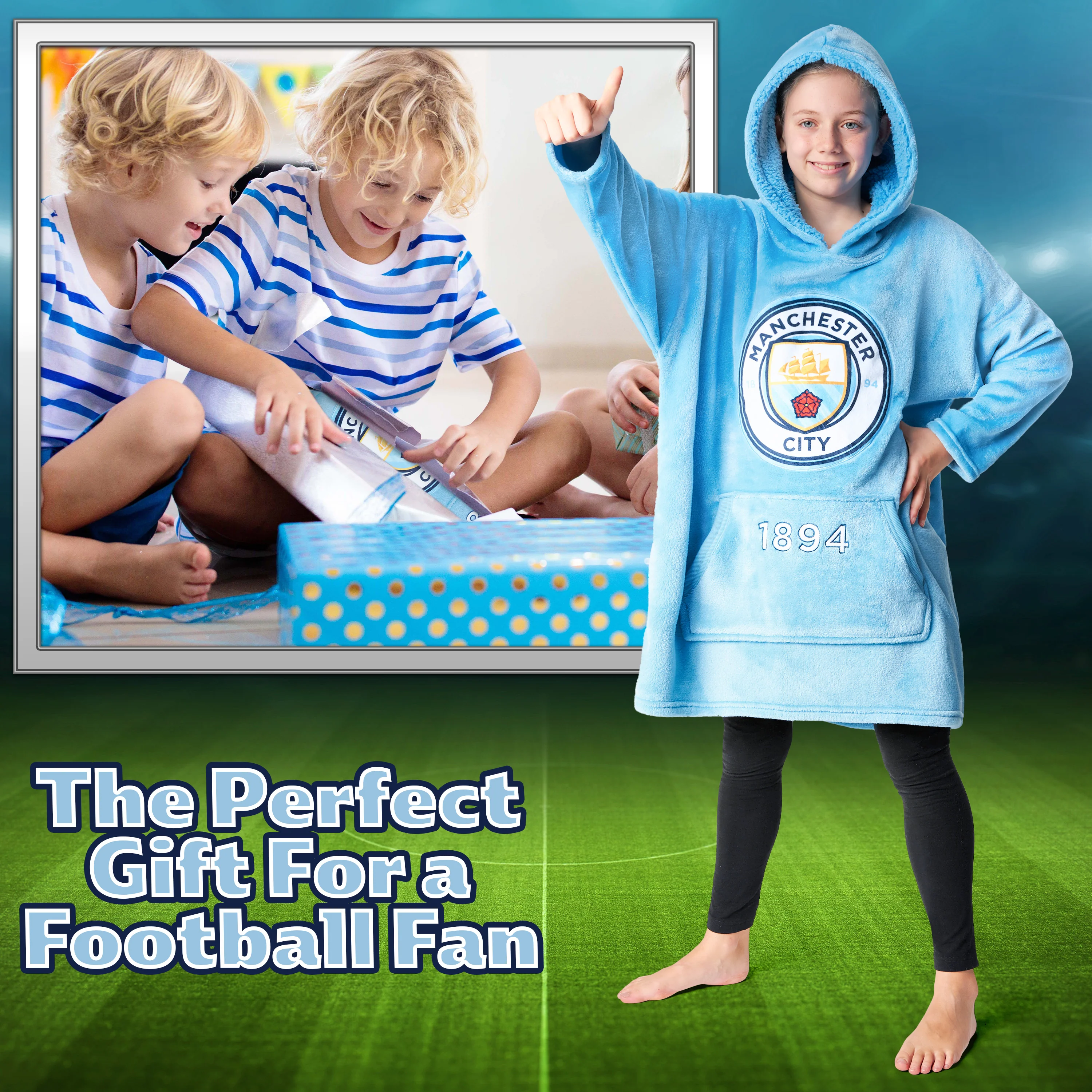 MANCHESTER CITY F.C. Hoodie, Oversized Hoodie Blanket, Football Gifts for Boys - Image 3