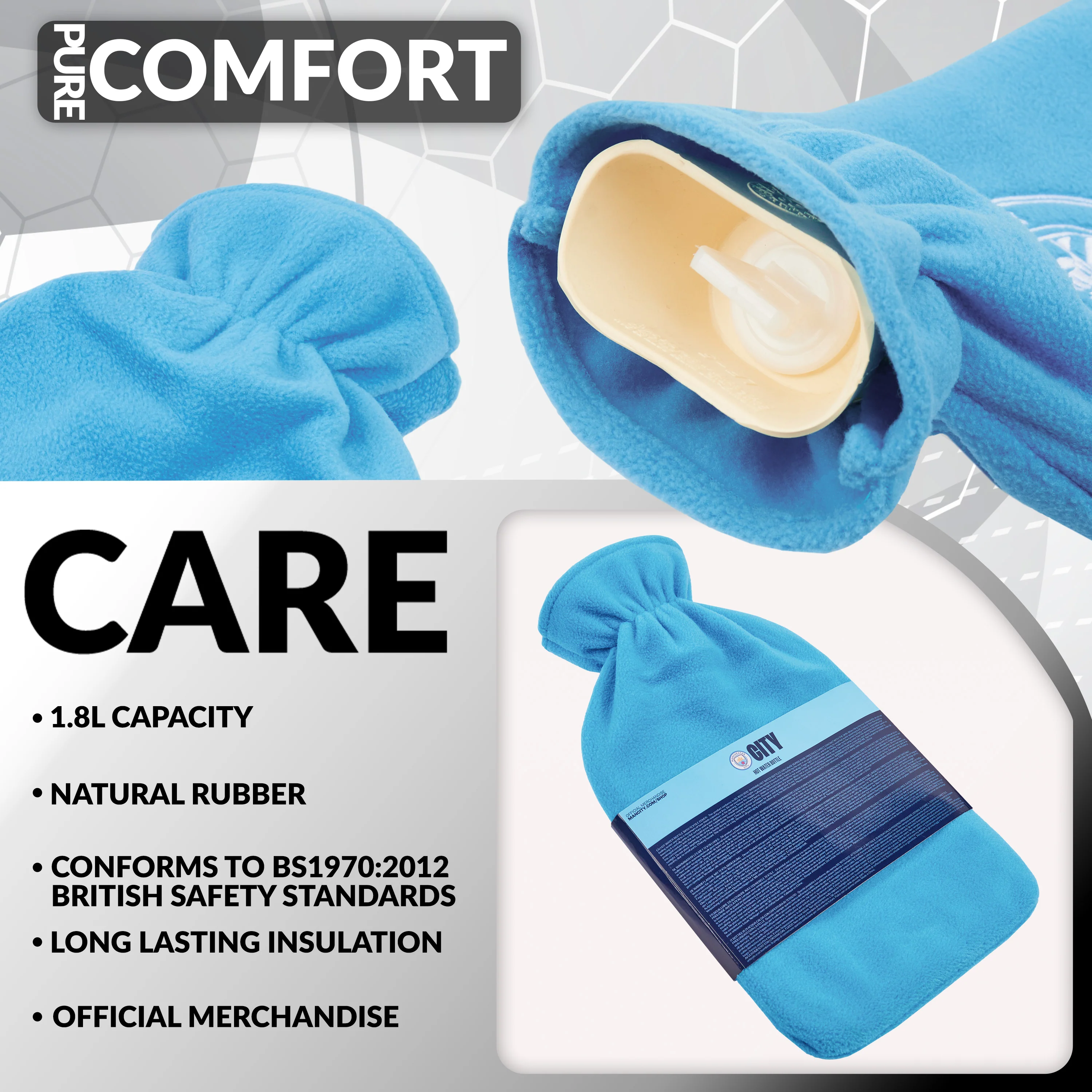 Manchester City F.C. Hot Water Bottle with Soft Cover 1.8L - Gifts for Him (Blue) - Image 3