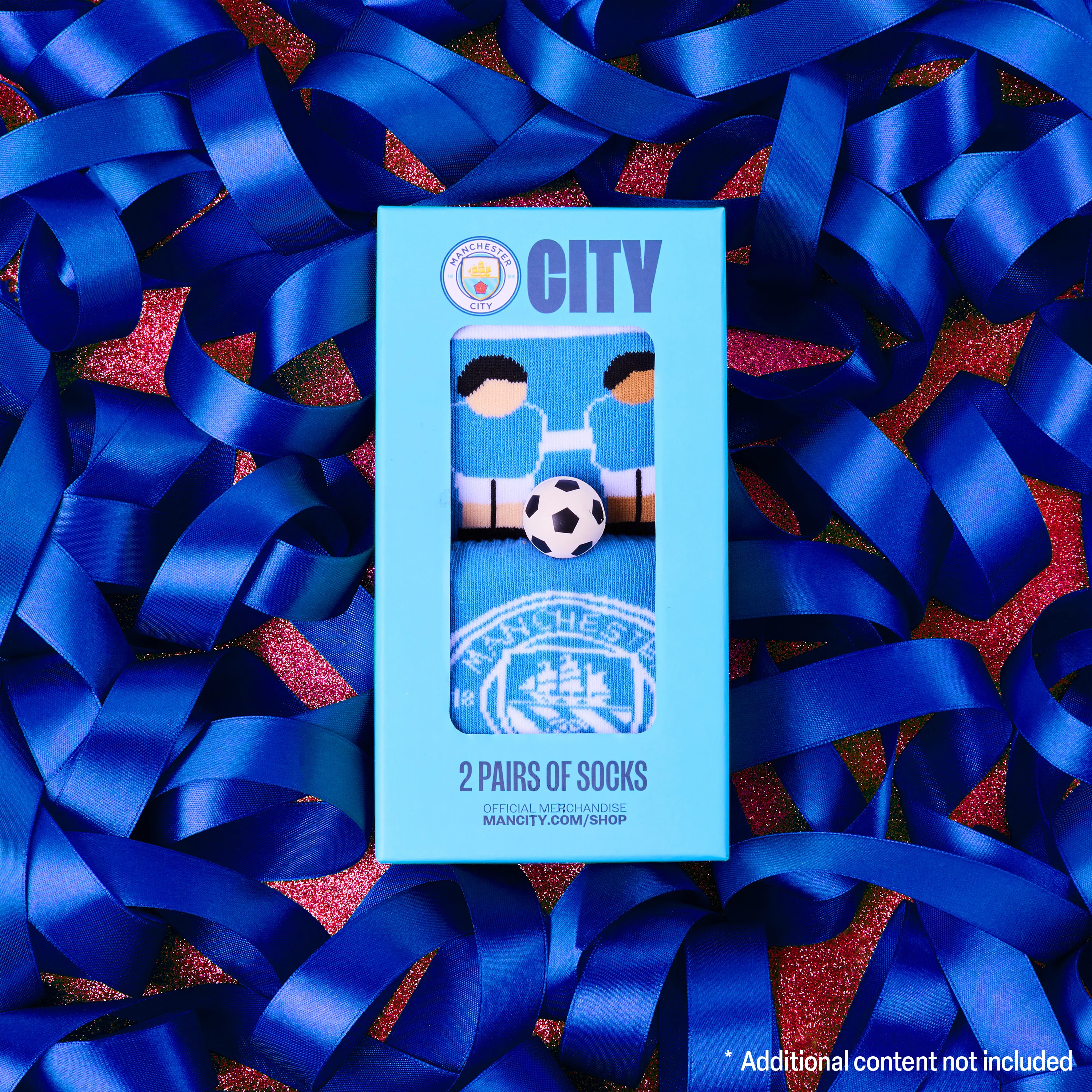 Manchester City F.C. Men 2-Pack Calf Length Socks with Mini Football, Breathable & Comfy - Image 2