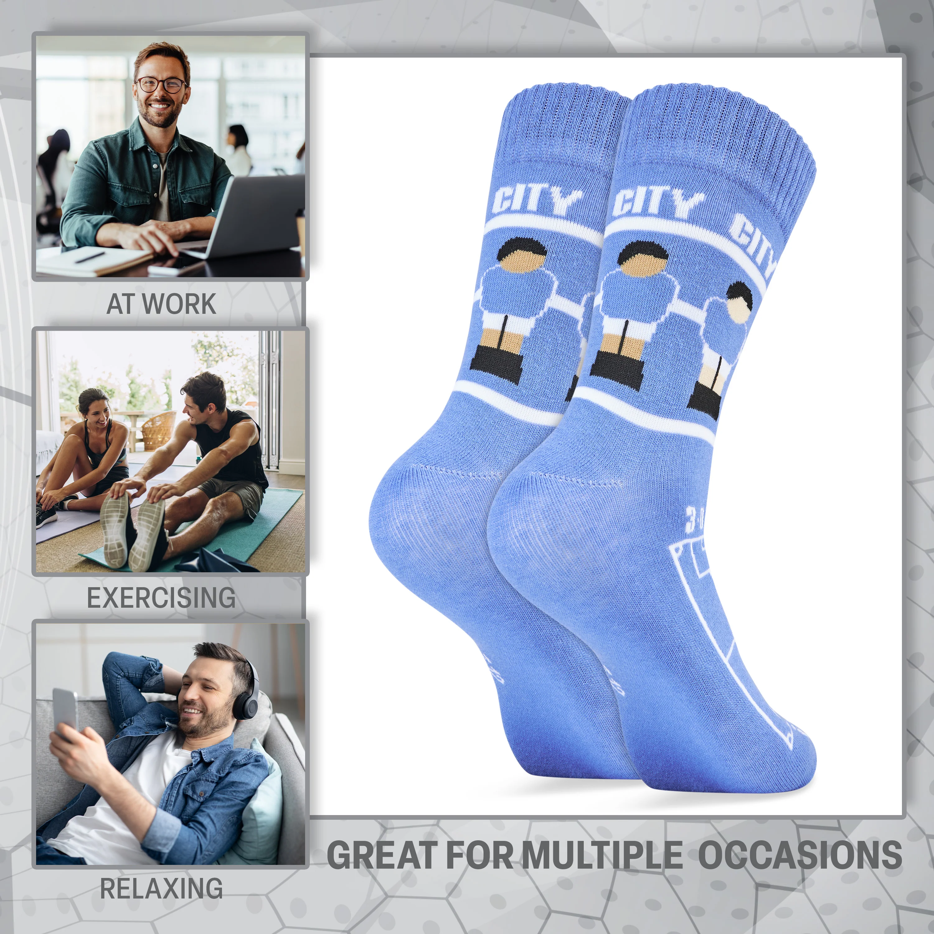 Manchester City F.C. Men 2-Pack Calf Length Socks with Mini Football, Breathable & Comfy - Image 4
