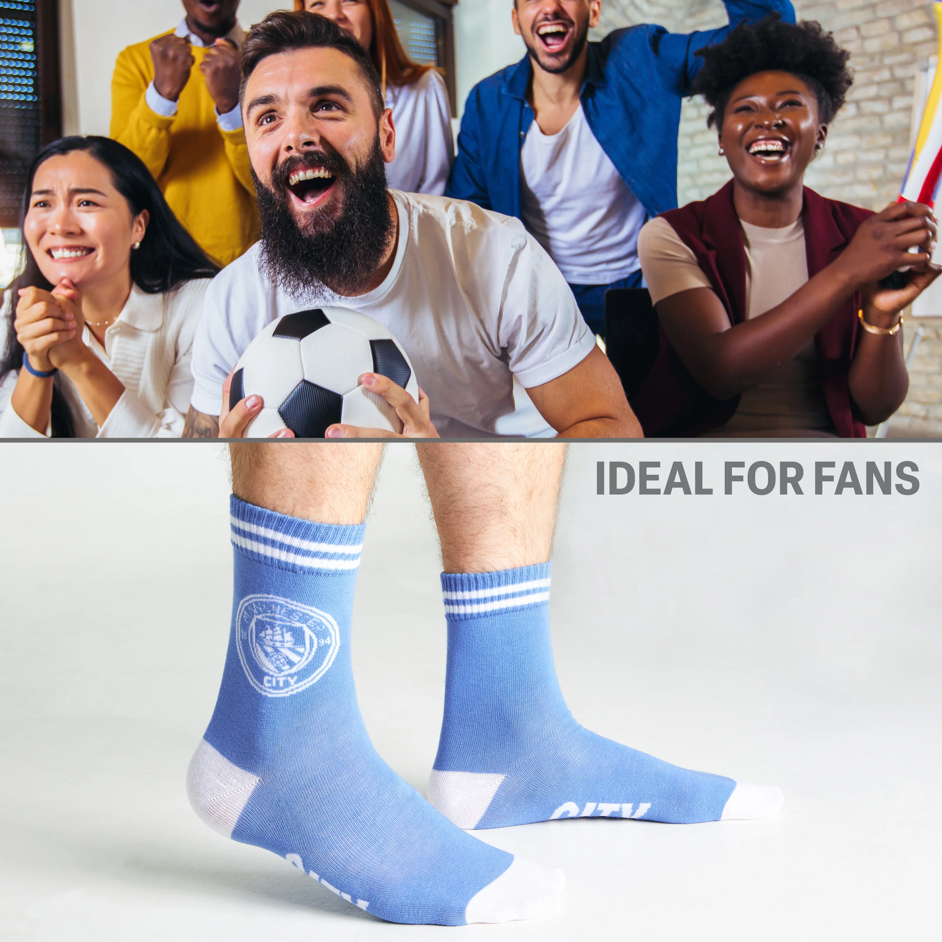 Manchester City F.C. Men 2-Pack Calf Length Socks with Mini Football, Breathable & Comfy - Image 5