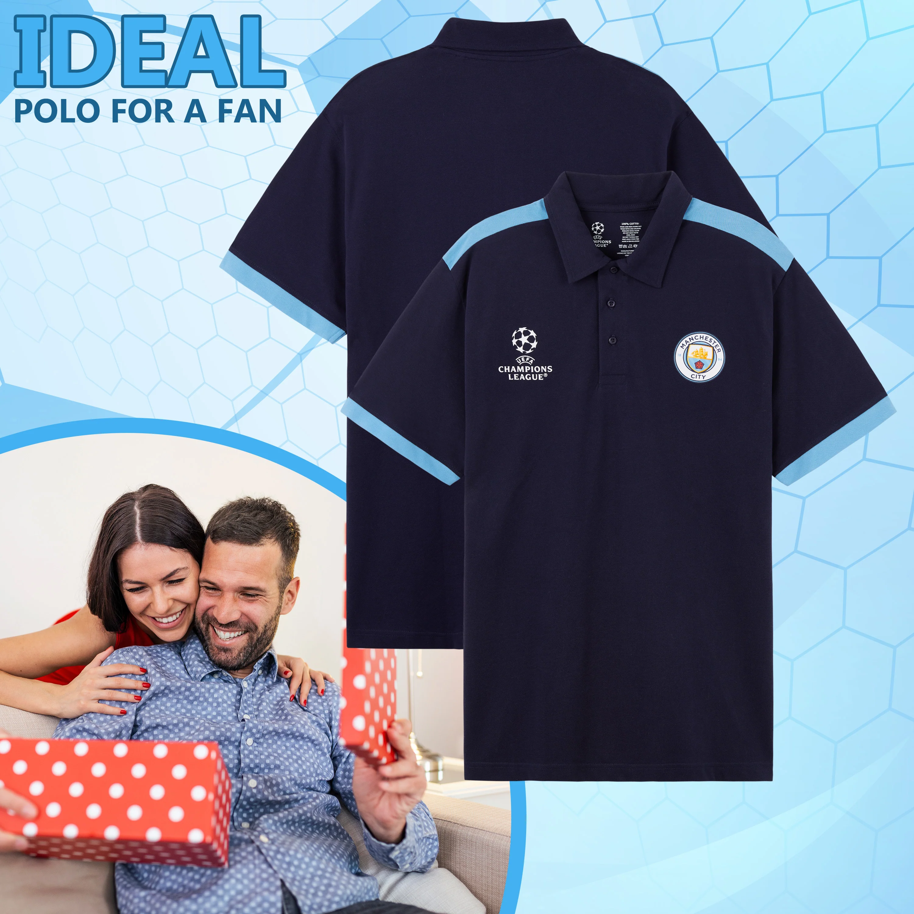 MANCHESTER CITY F.C. Mens Polo Shirt, Short Sleeve Collared T-Shirt Buttoned - Image 2