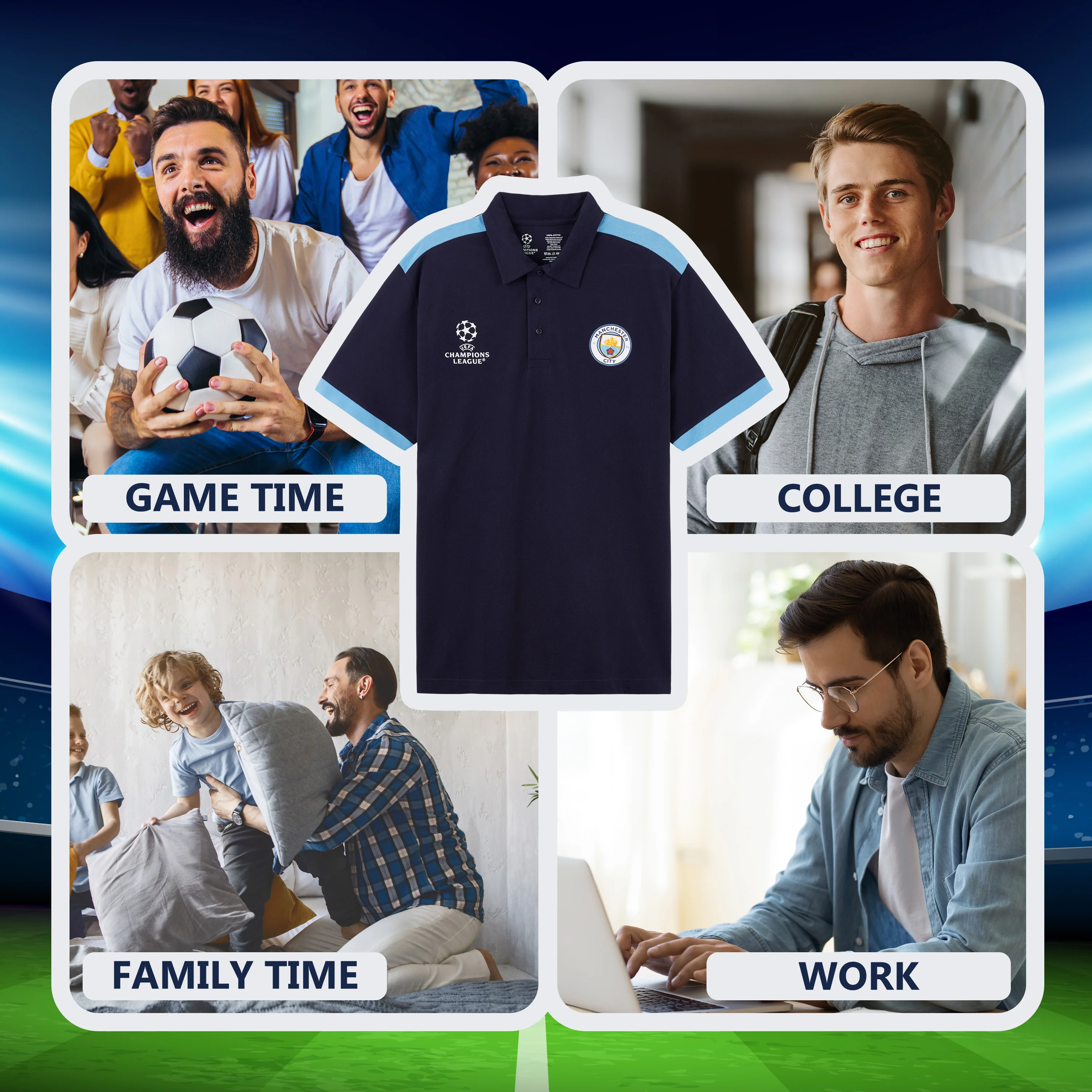 MANCHESTER CITY F.C. Mens Polo Shirt, Short Sleeve Collared T-Shirt Buttoned - Image 3