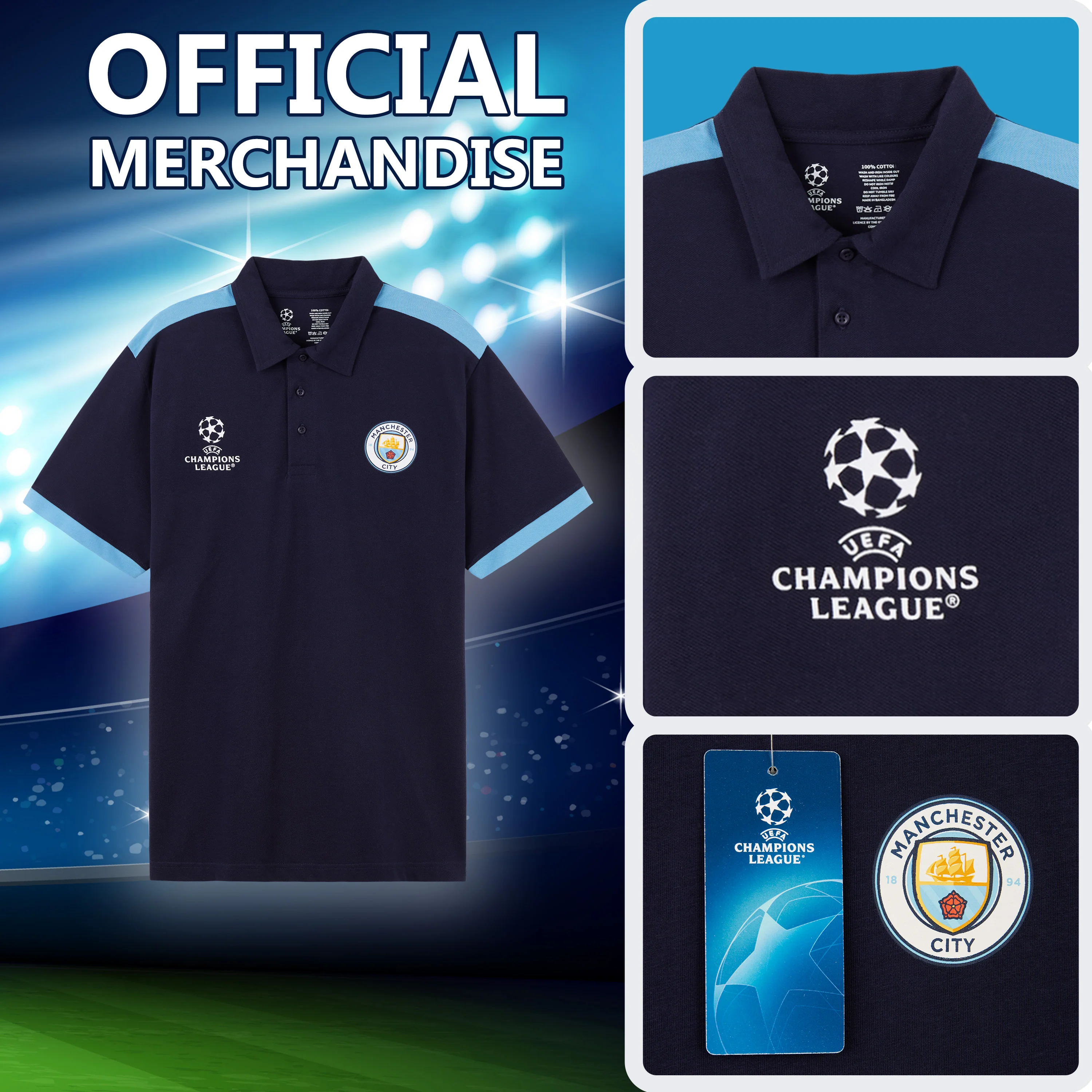 MANCHESTER CITY F.C. Mens Polo Shirt, Short Sleeve Collared T-Shirt Buttoned - Image 4