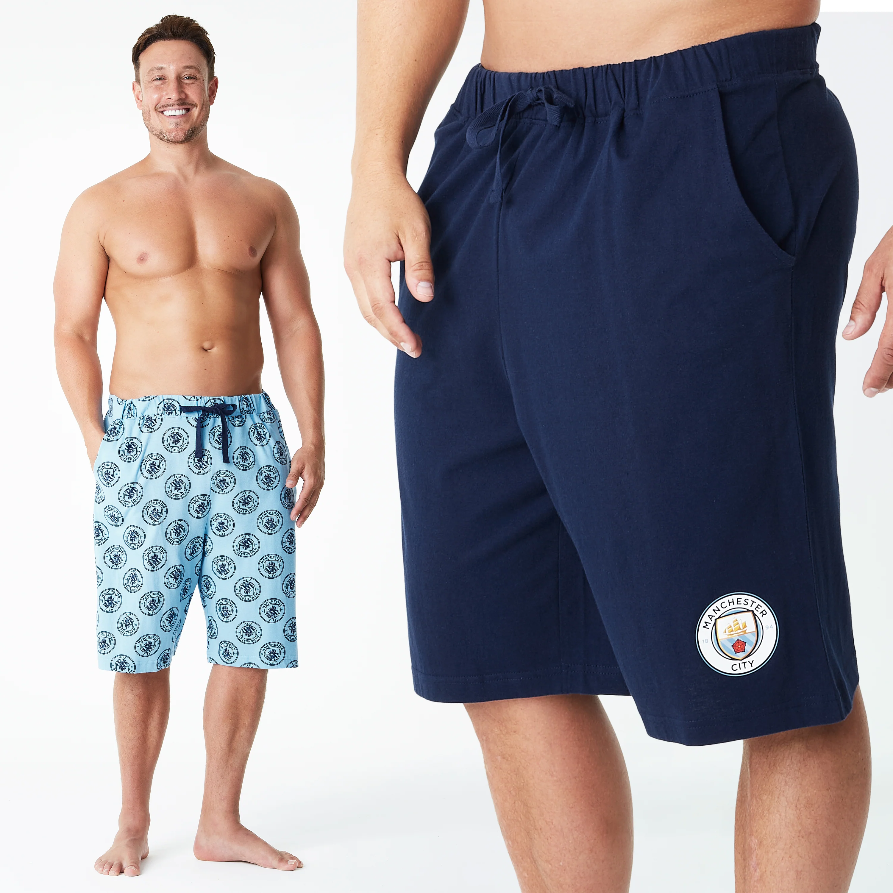 MANCHESTER CITY F.C. Mens Shorts, 2 Pack Cotton Lounge Shorts, Man City Gifts - Image 2