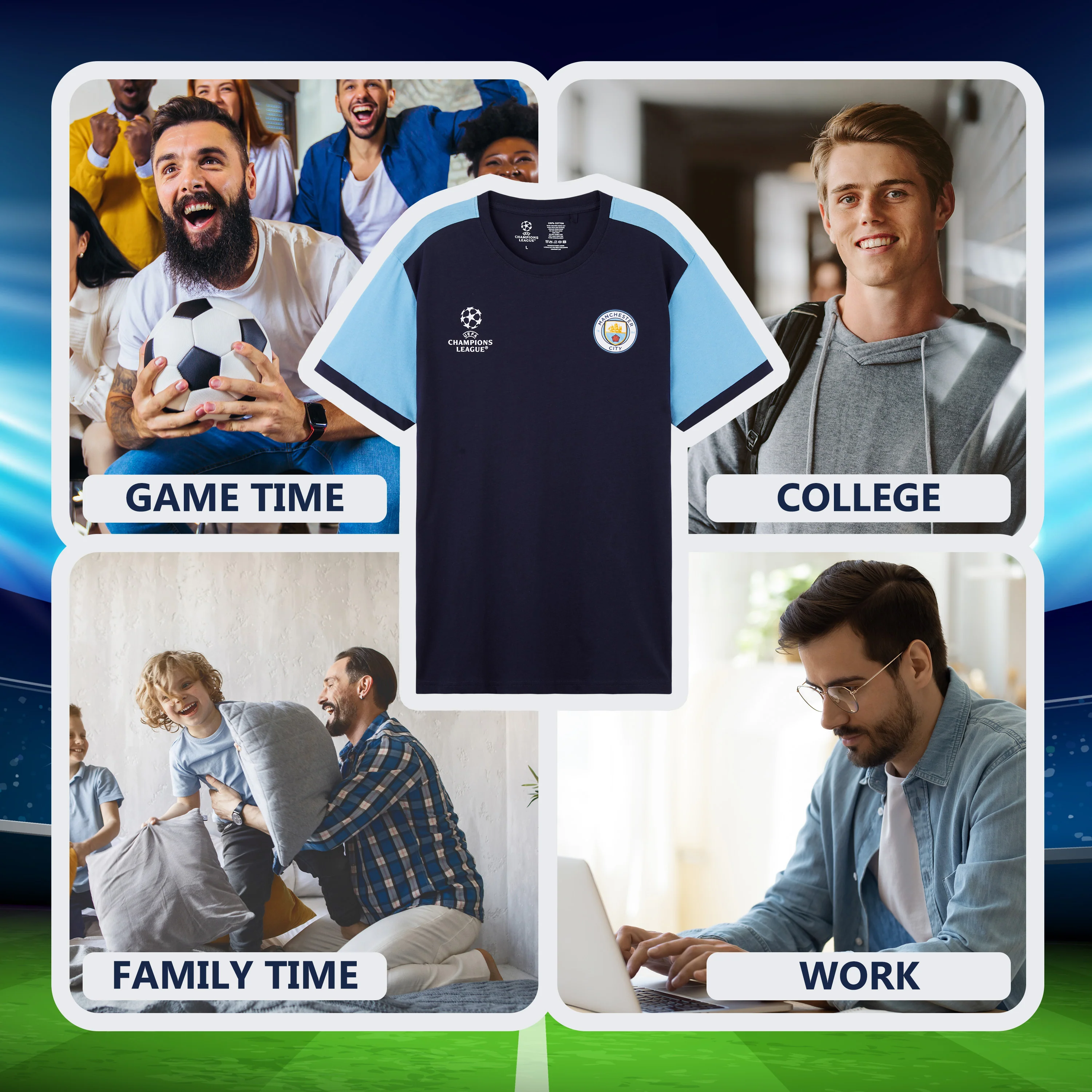 MANCHESTER CITY F.C. Men's T-Shirts, Short Sleeve Soft Crew Neck Football Shirt - Image 3