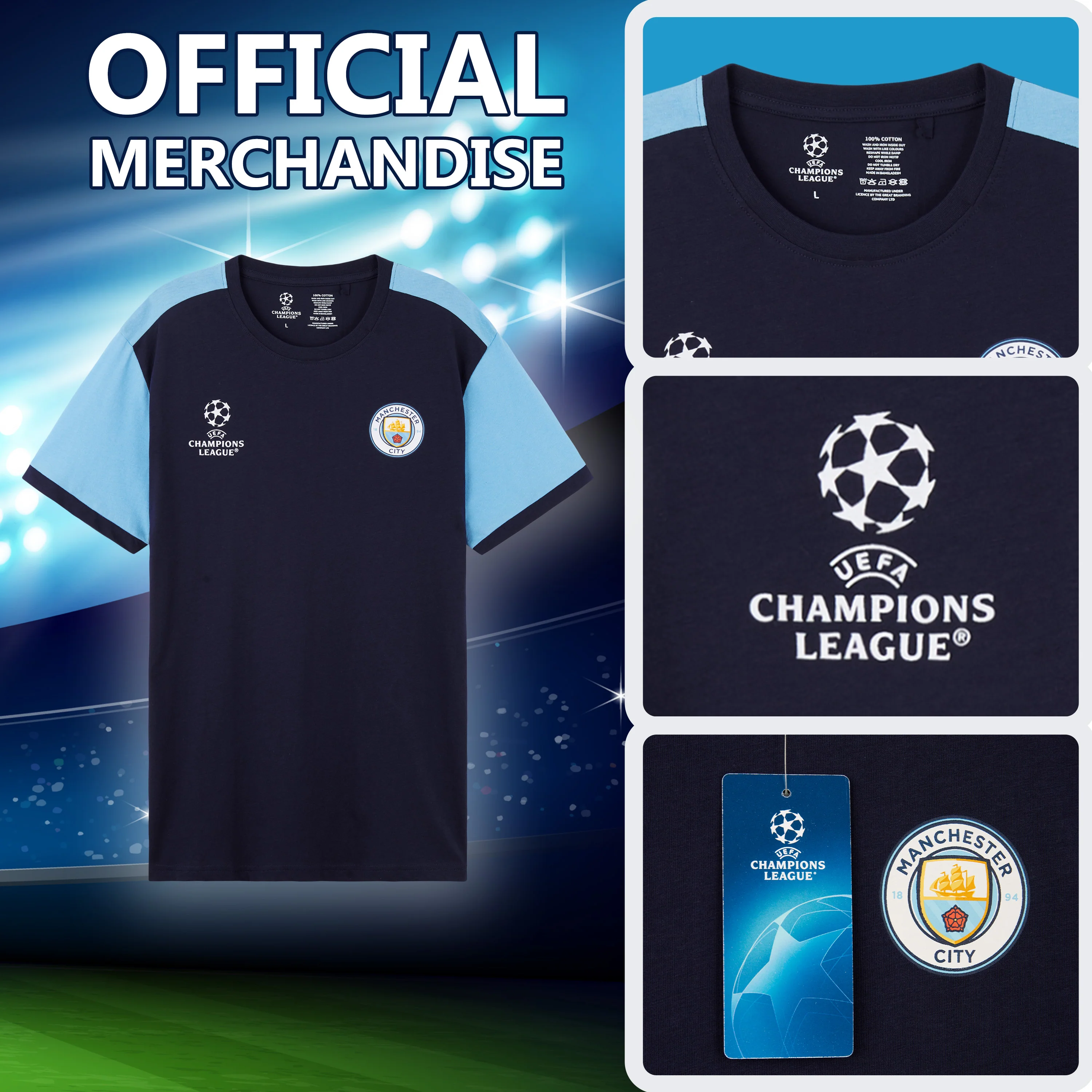 MANCHESTER CITY F.C. Men's T-Shirts, Short Sleeve Soft Crew Neck Football Shirt - Image 4