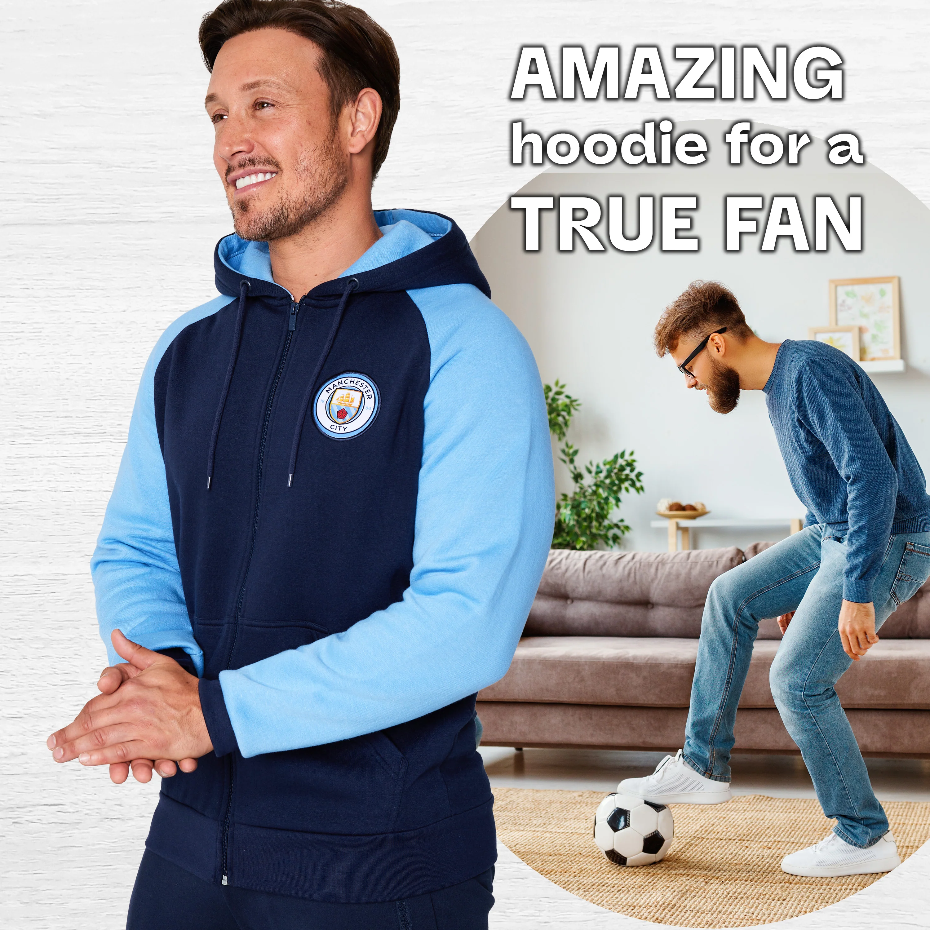 Manchester City F.C. Mens Zip Up Hoodie with Pockets - Image 2