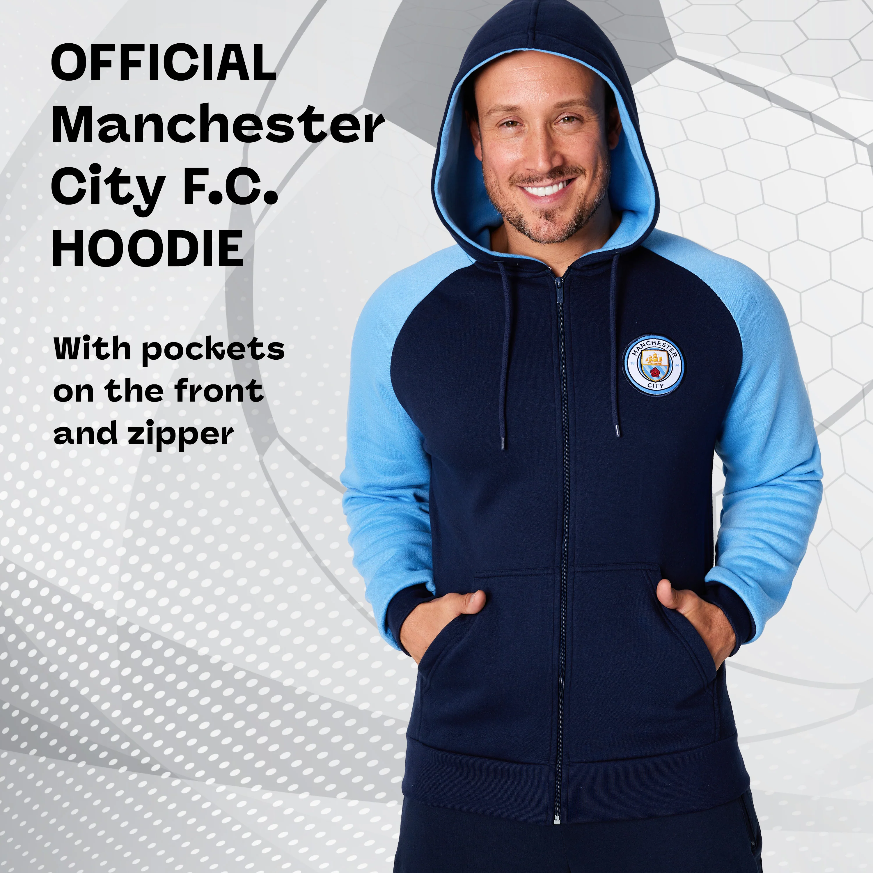 Manchester City F.C. Mens Zip Up Hoodie with Pockets - Image 3