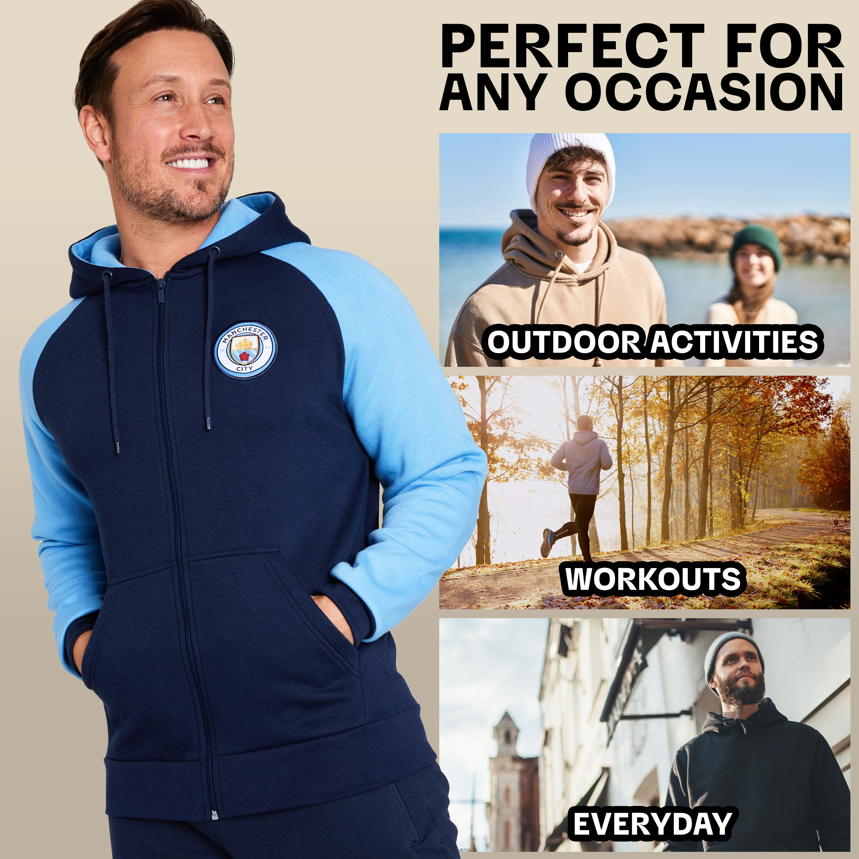 Manchester City F.C. Mens Zip Up Hoodie with Pockets - Image 5