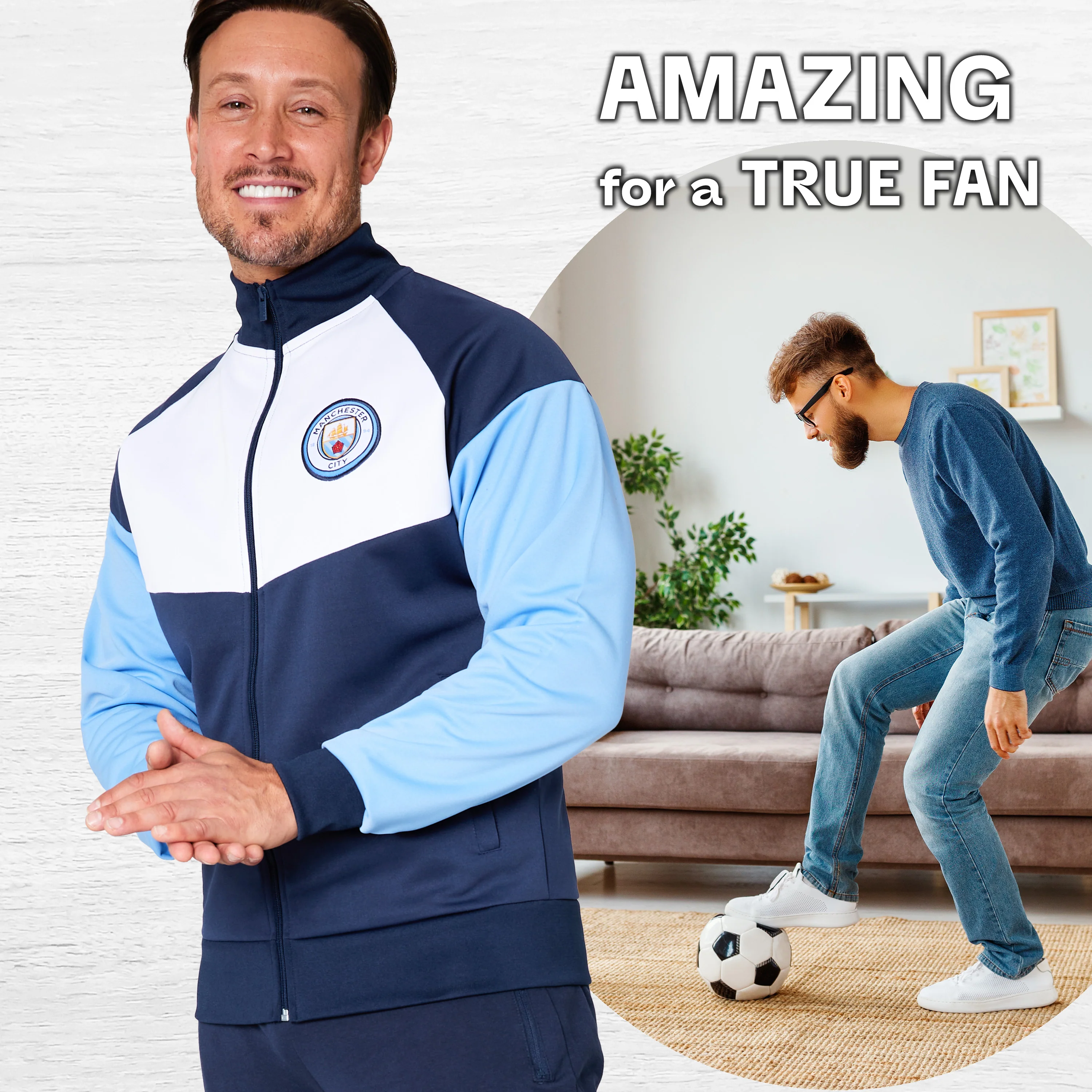 Manchester City F.C. Mens Zip Up Track Jacket with Pockets - Image 2