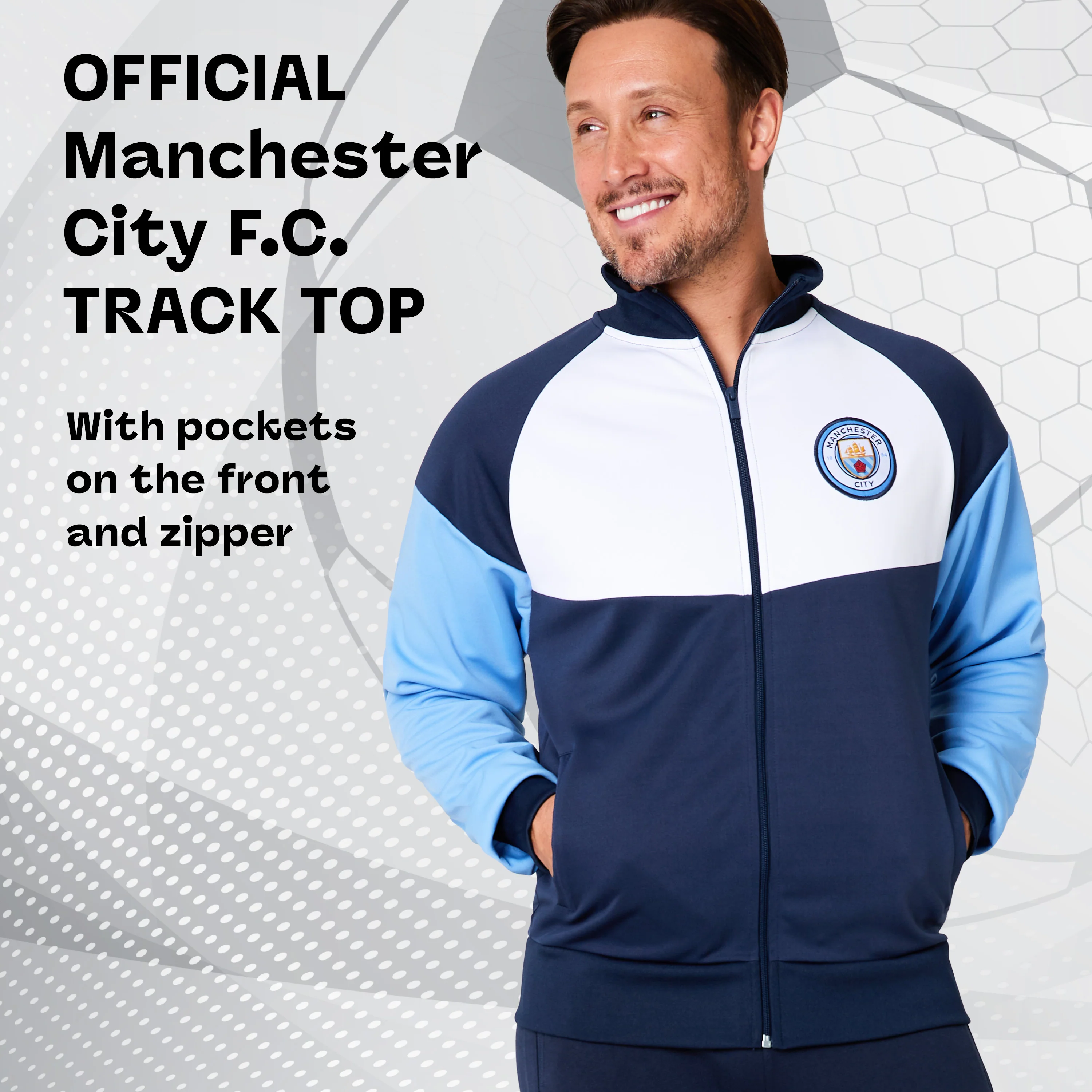 Manchester City F.C. Mens Zip Up Track Jacket with Pockets - Image 3