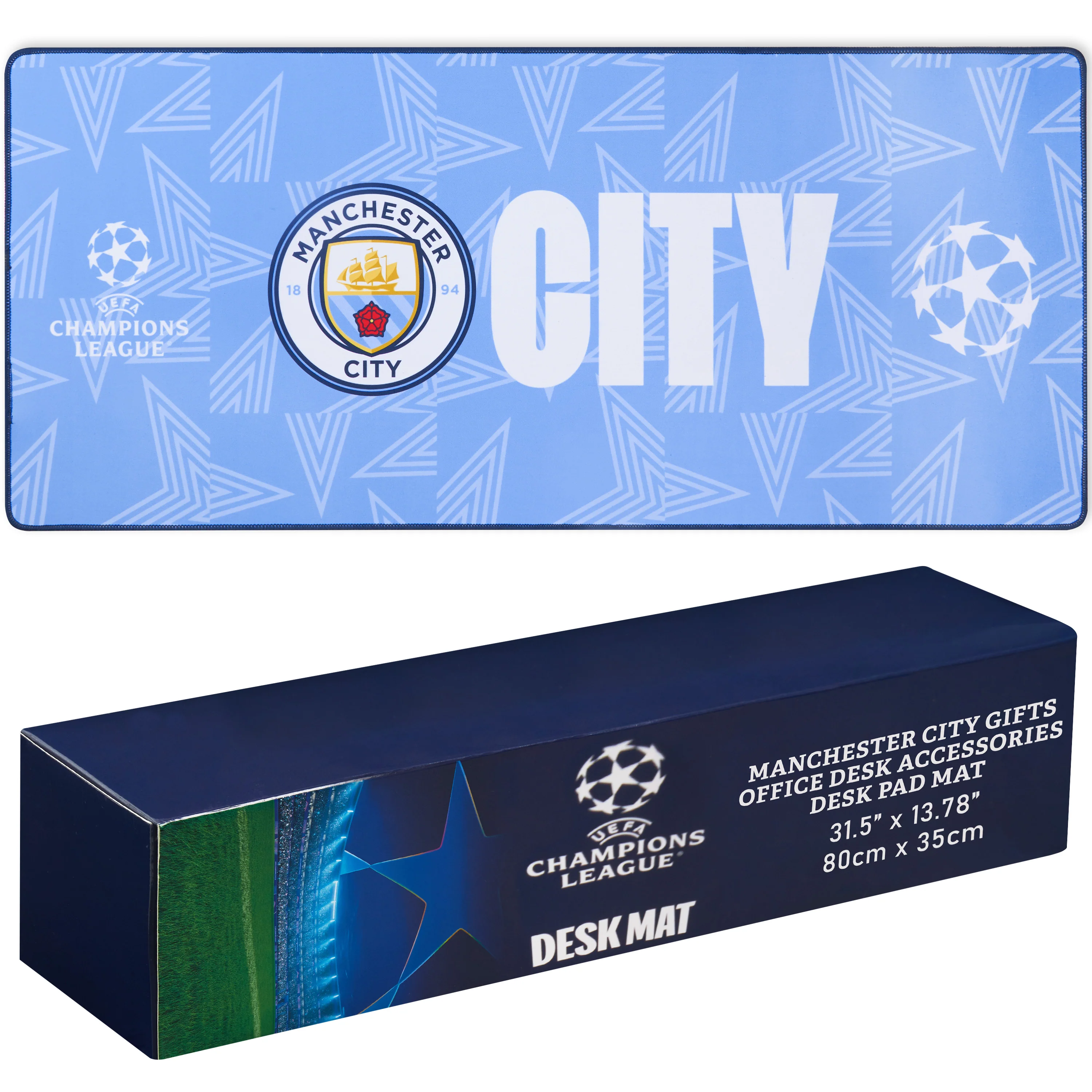 Manchester City F.C. Mouse Mat Large Desk Mat Gaming PC Keyboard Laptop Mouse Pad 80 x 35cm Protector Mat Non Slip Home Office Desk Accessories Football Gifts