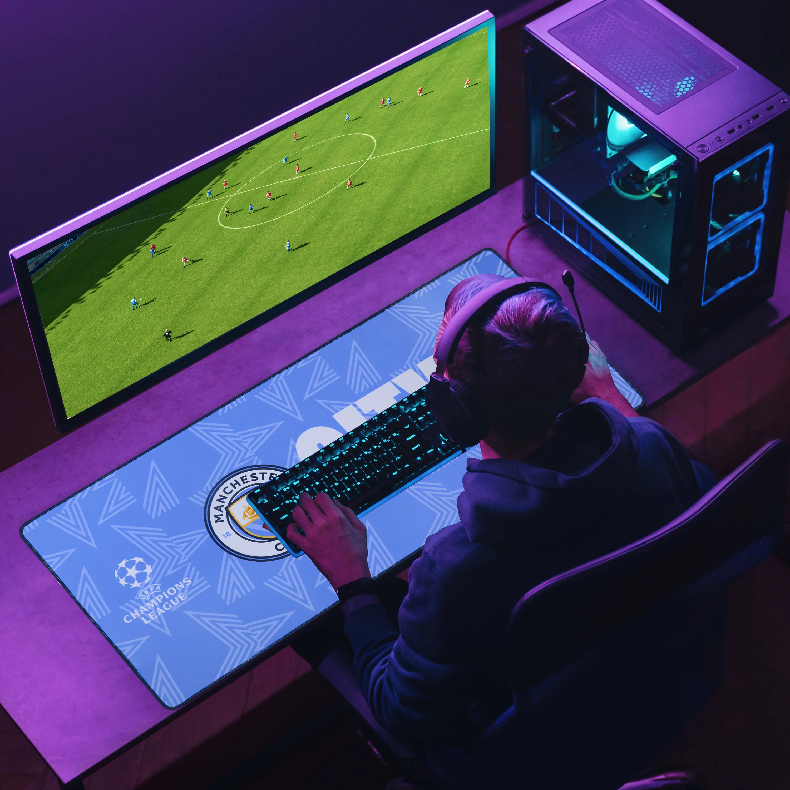 Manchester City F.C. Mouse Mat Large Desk Mat Gaming PC Keyboard Laptop Mouse Pad 80 x 35cm Protector Mat Non Slip Home Office Desk Accessories Football Gifts - Image 3
