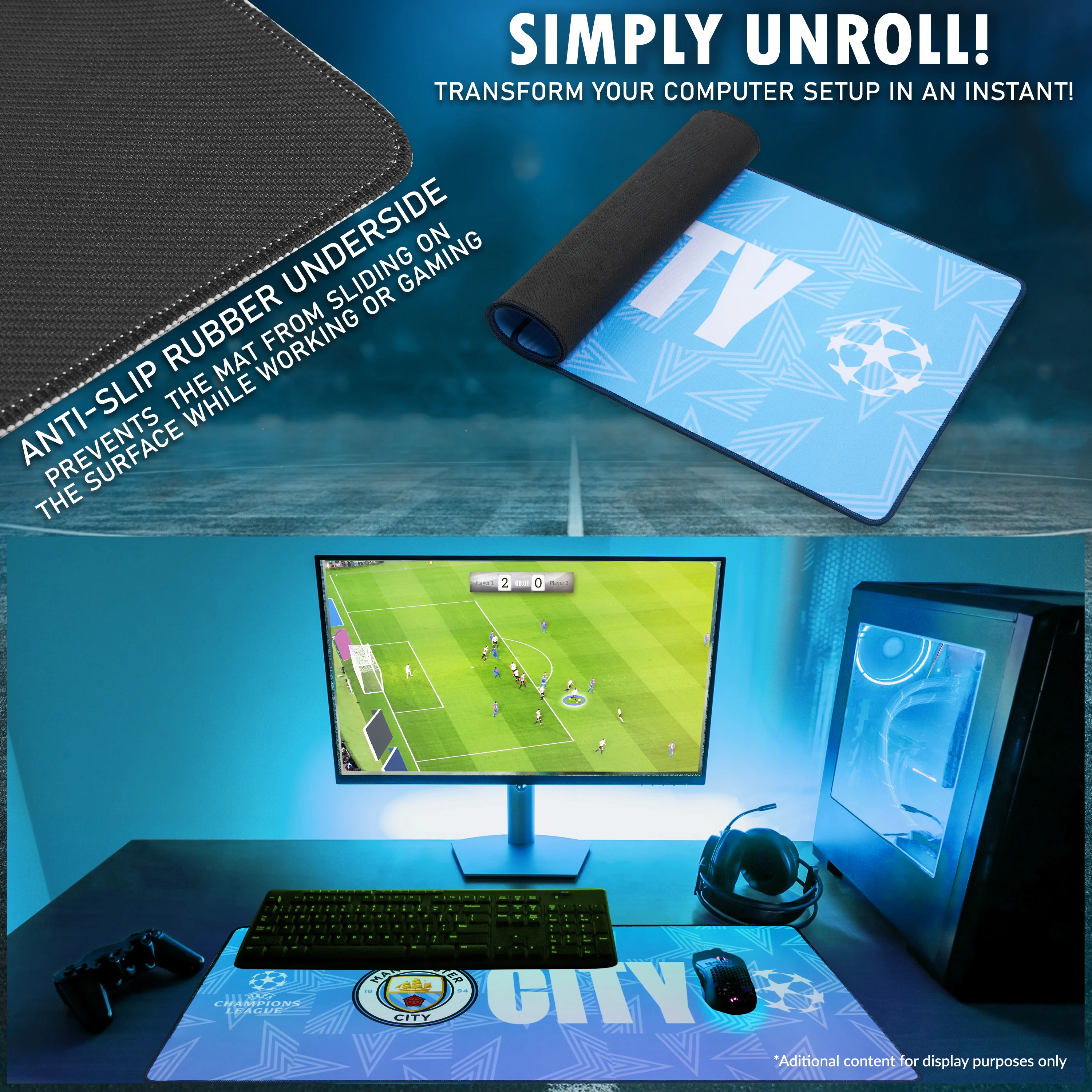 Manchester City F.C. Mouse Mat Large Desk Mat Gaming PC Keyboard Laptop Mouse Pad 80 x 35cm Protector Mat Non Slip Home Office Desk Accessories Football Gifts - Image 4