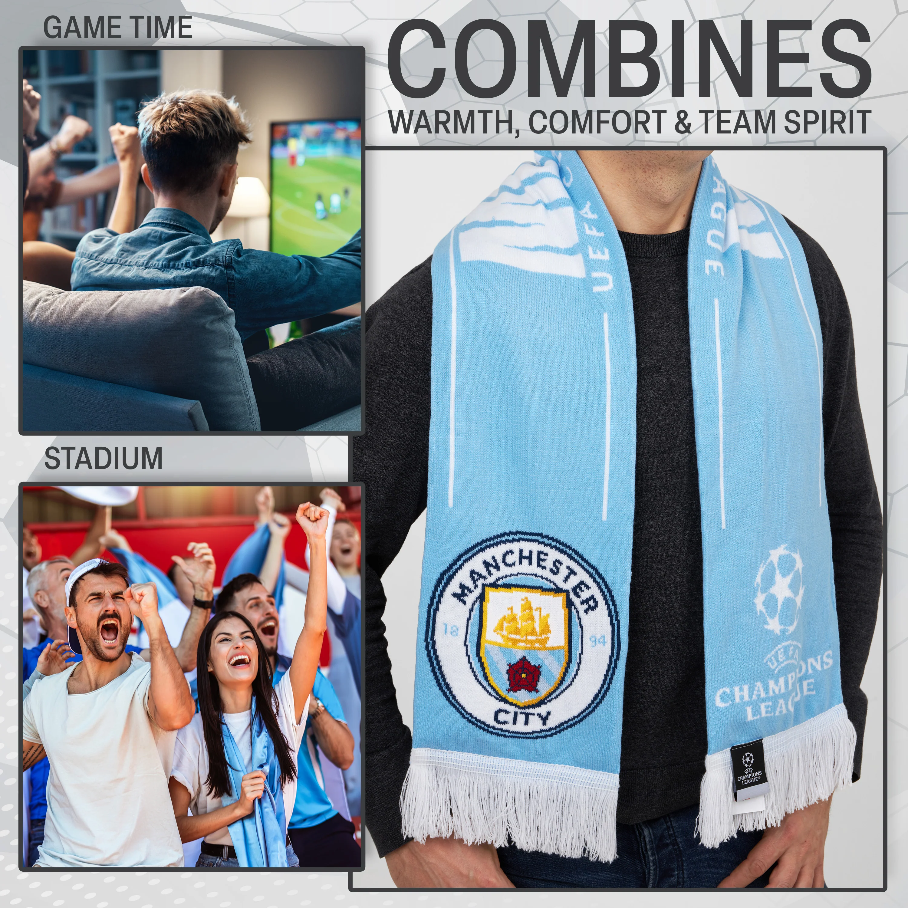 Manchester City F.C. Scarf for Men and Teenagers Cosy Neck Scarf, Man City Gifts - Image 3
