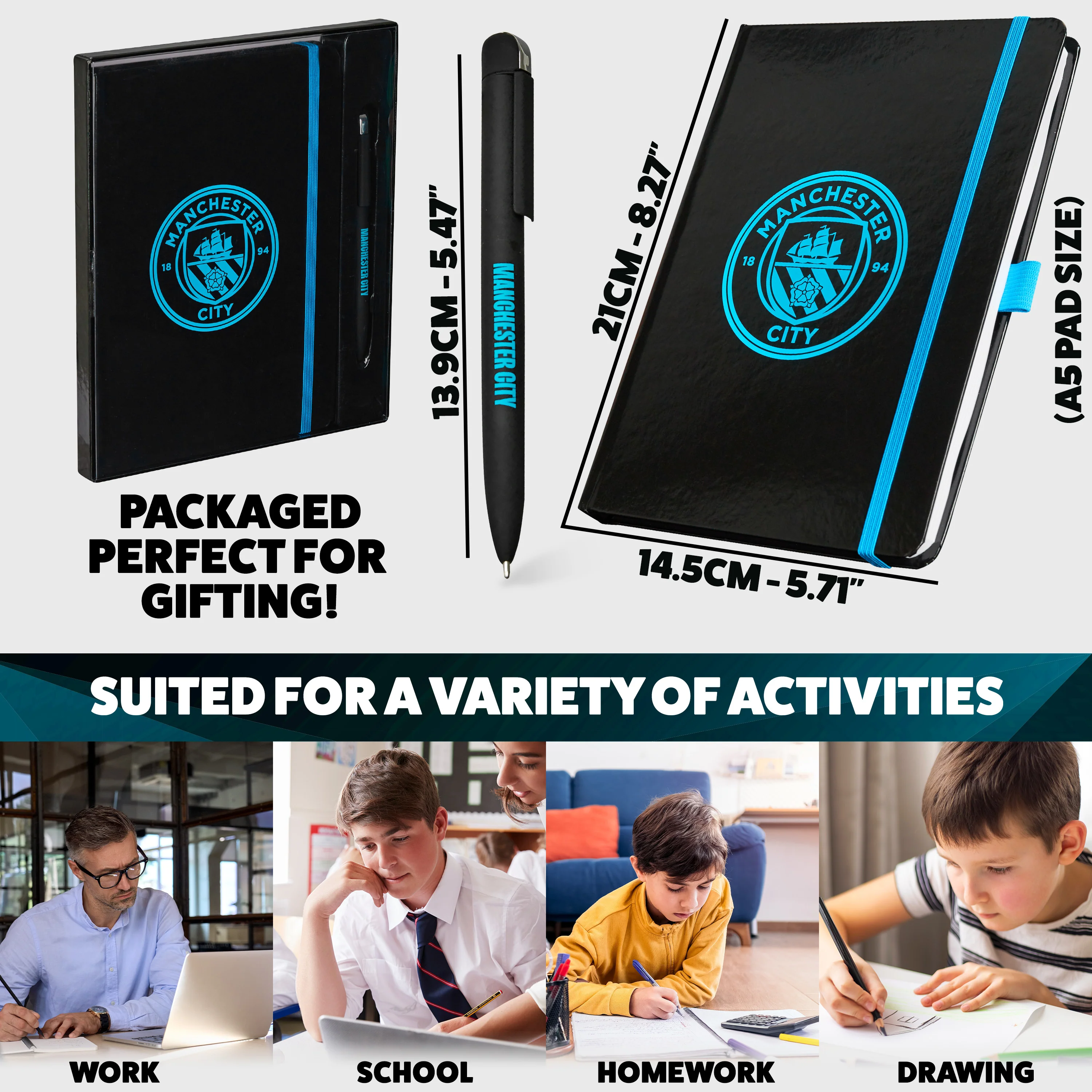 Manchester City F.C. Supporters' Gear Stationery Set A4 Notebook & Pen - Gifts - Image 5