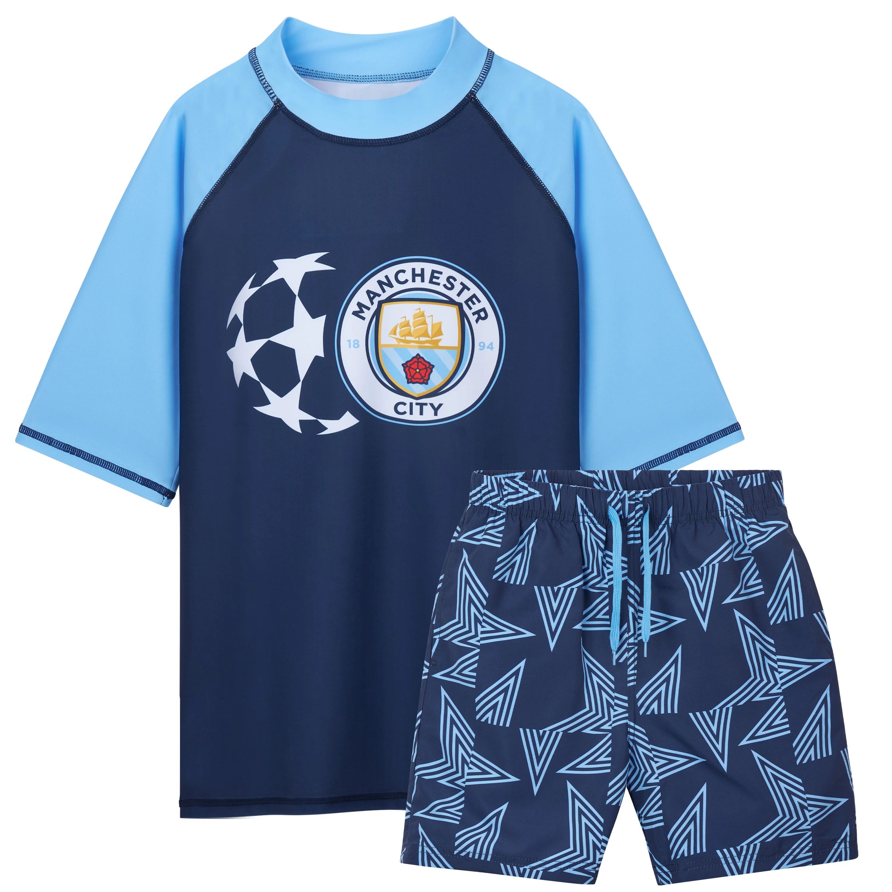 MANCHESTER CITY F.C. Swimsuit Set Boys 2 Pcs Swimming Costume Swim Shorts Rash Vest