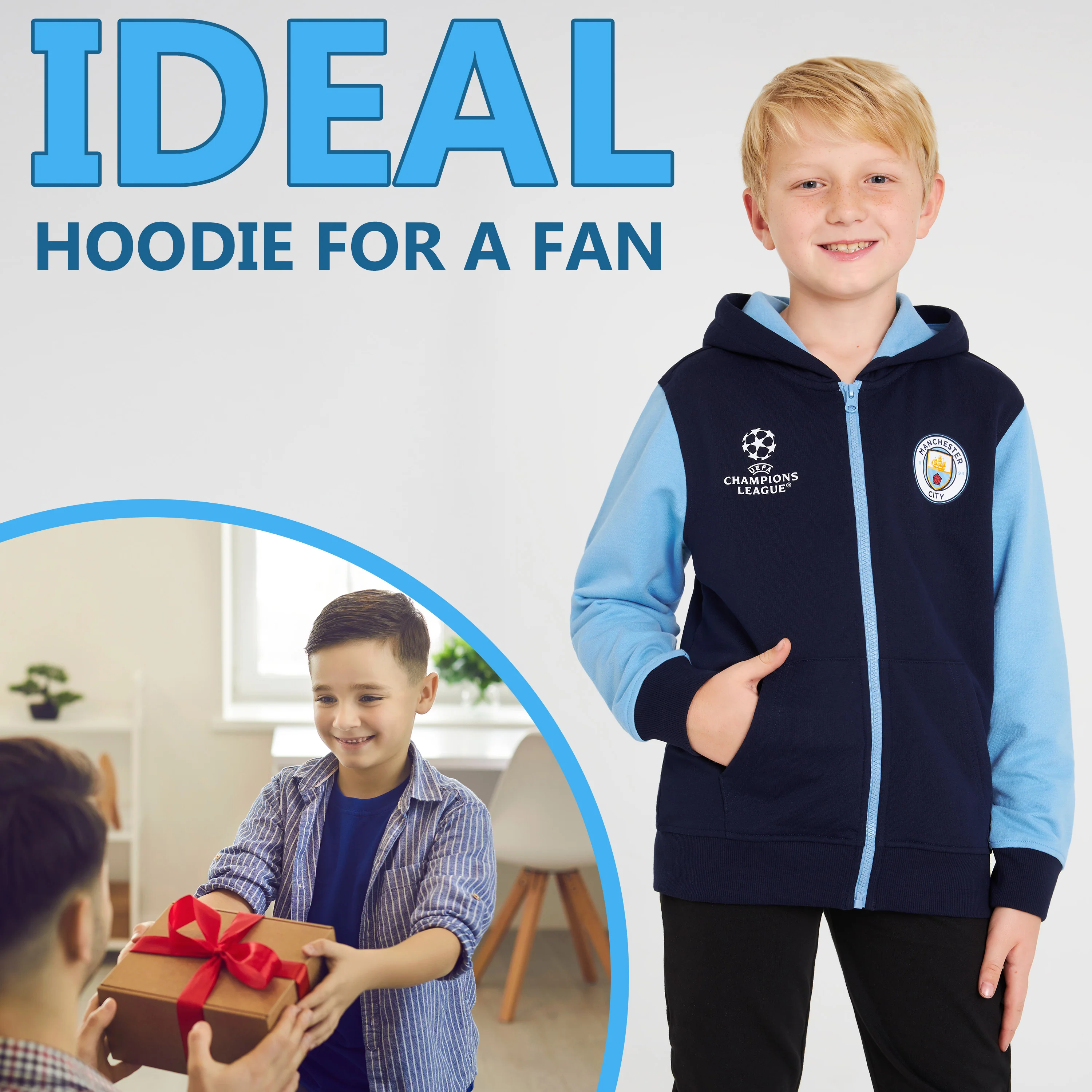 MANCHESTER CITY F.C. Zip Up Boys' Hoodies Teens Hooded Sweatshirt Man City Gifts - Image 2