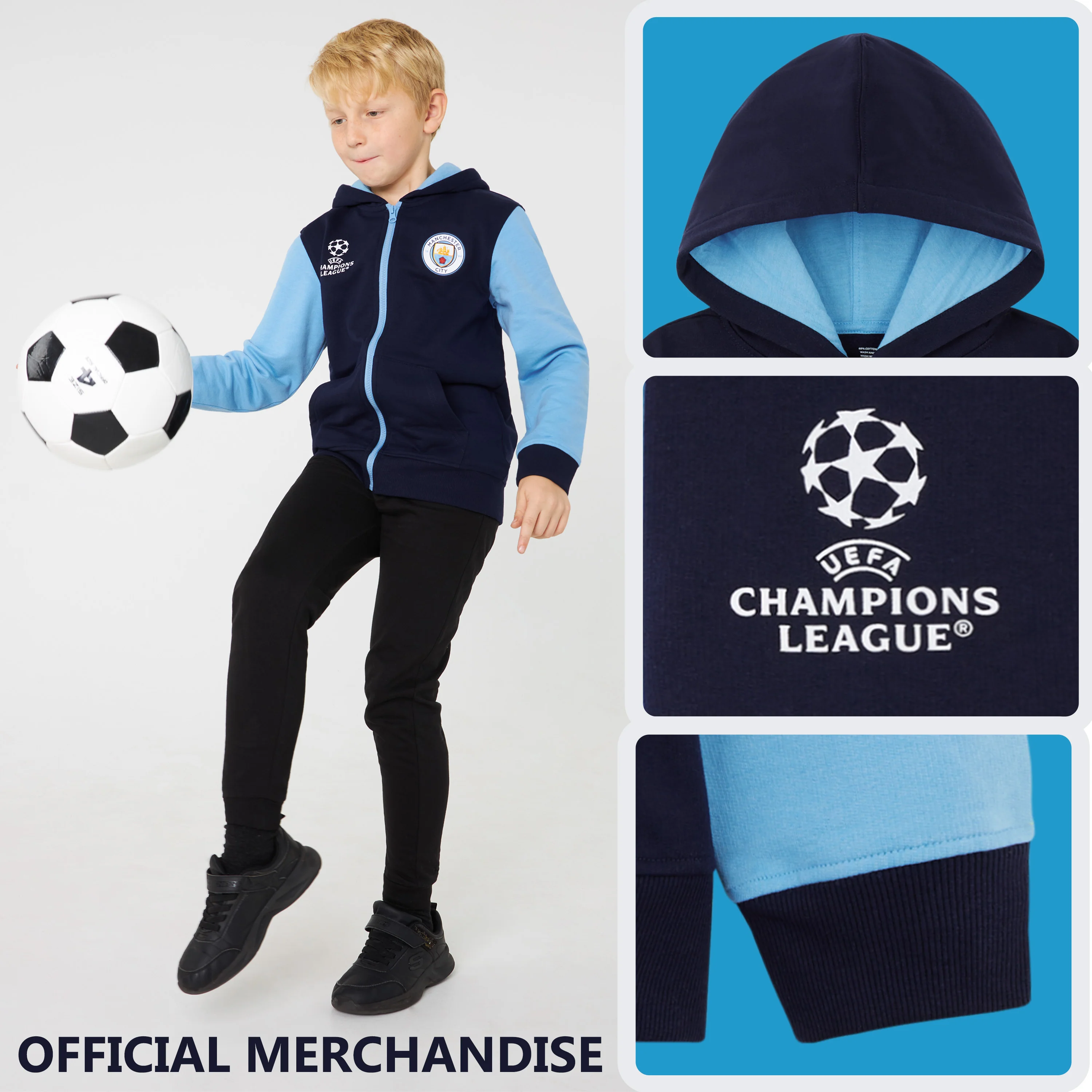 MANCHESTER CITY F.C. Zip Up Boys' Hoodies Teens Hooded Sweatshirt Man City Gifts - Image 4