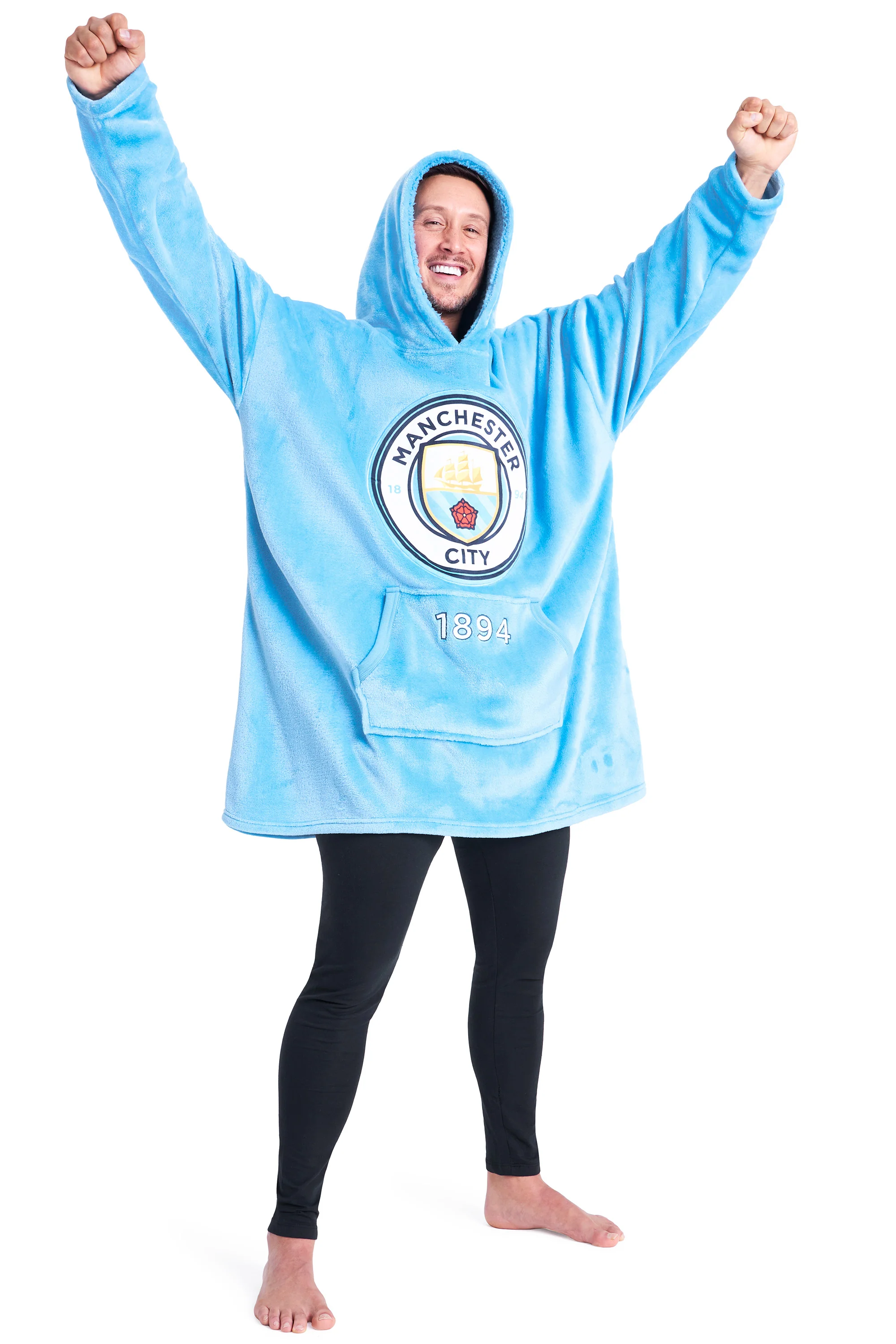 MANCHESTER CITY FC Mens Hoodies, Fleece Oversized Hoodie Blanket, Football Gifts for Men Blue