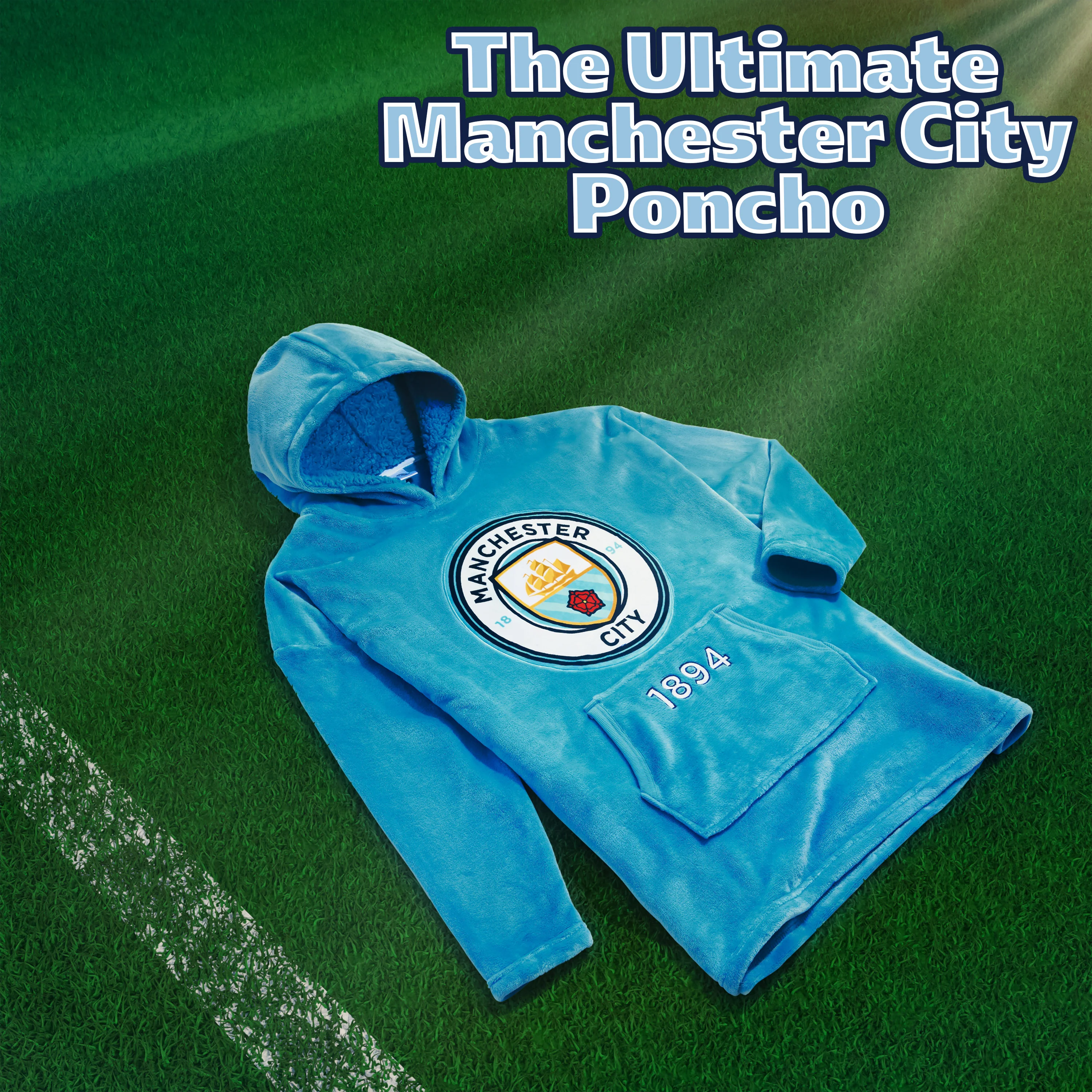 MANCHESTER CITY FC Mens Hoodies, Fleece Oversized Hoodie Blanket, Football Gifts for Men Blue - Image 3