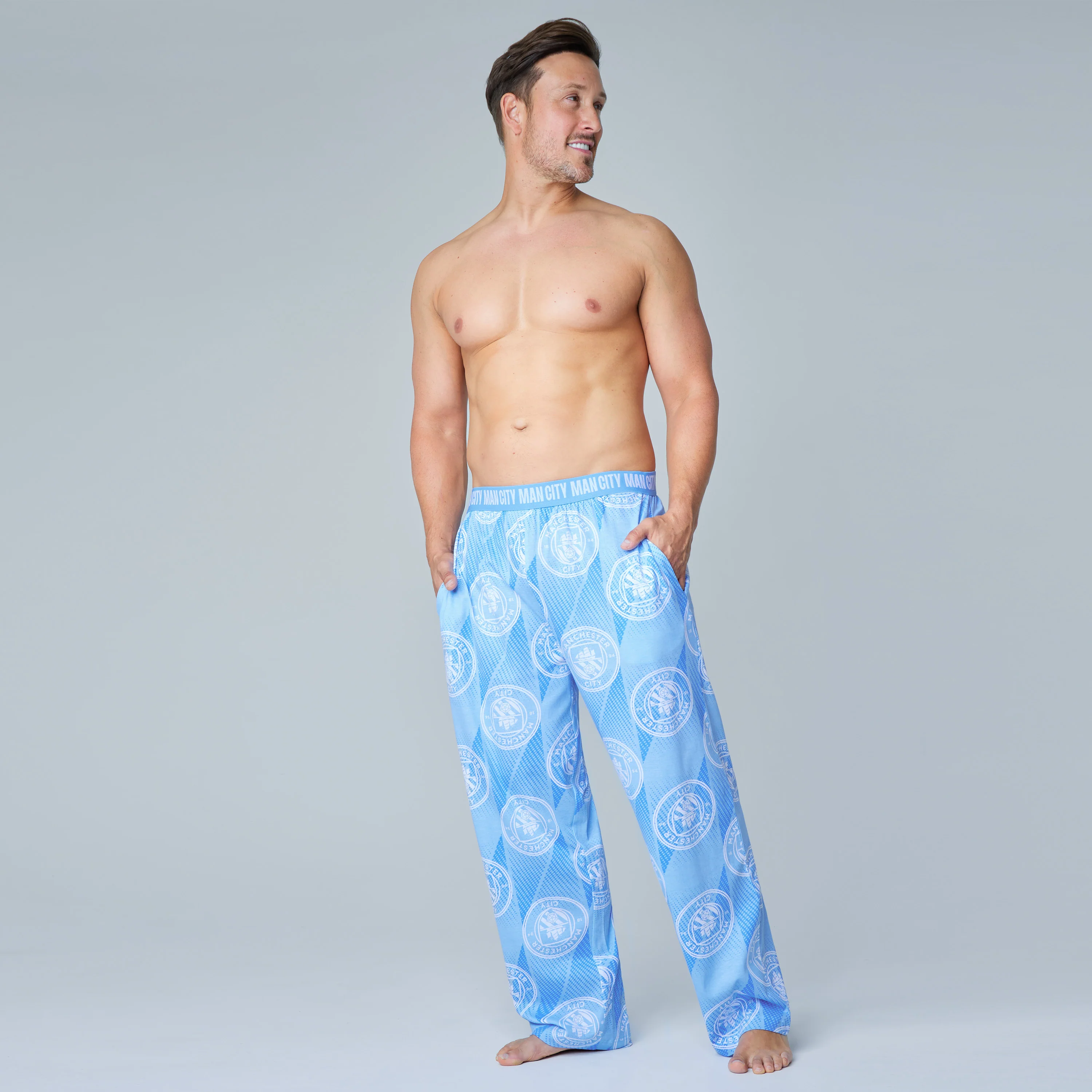 Manchester City FC Mens Pyjama Bottoms - Light Blue - Image 3